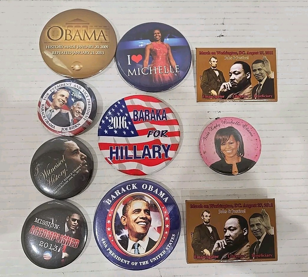 Lot of 10 Barack Michelle Obama Political Pinback Button Pins Souvenir