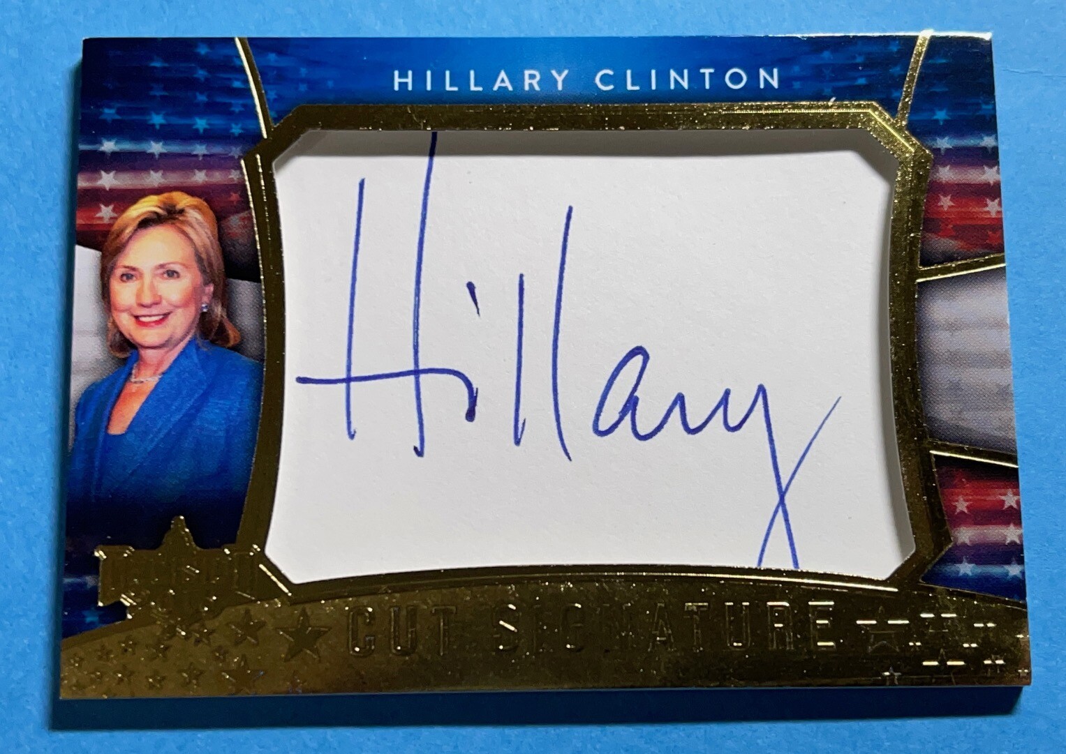 HILLARY CLINTON 2016 DECISION CUT SIGNED SIGNATURE CARD BLUE JACKET VERSION