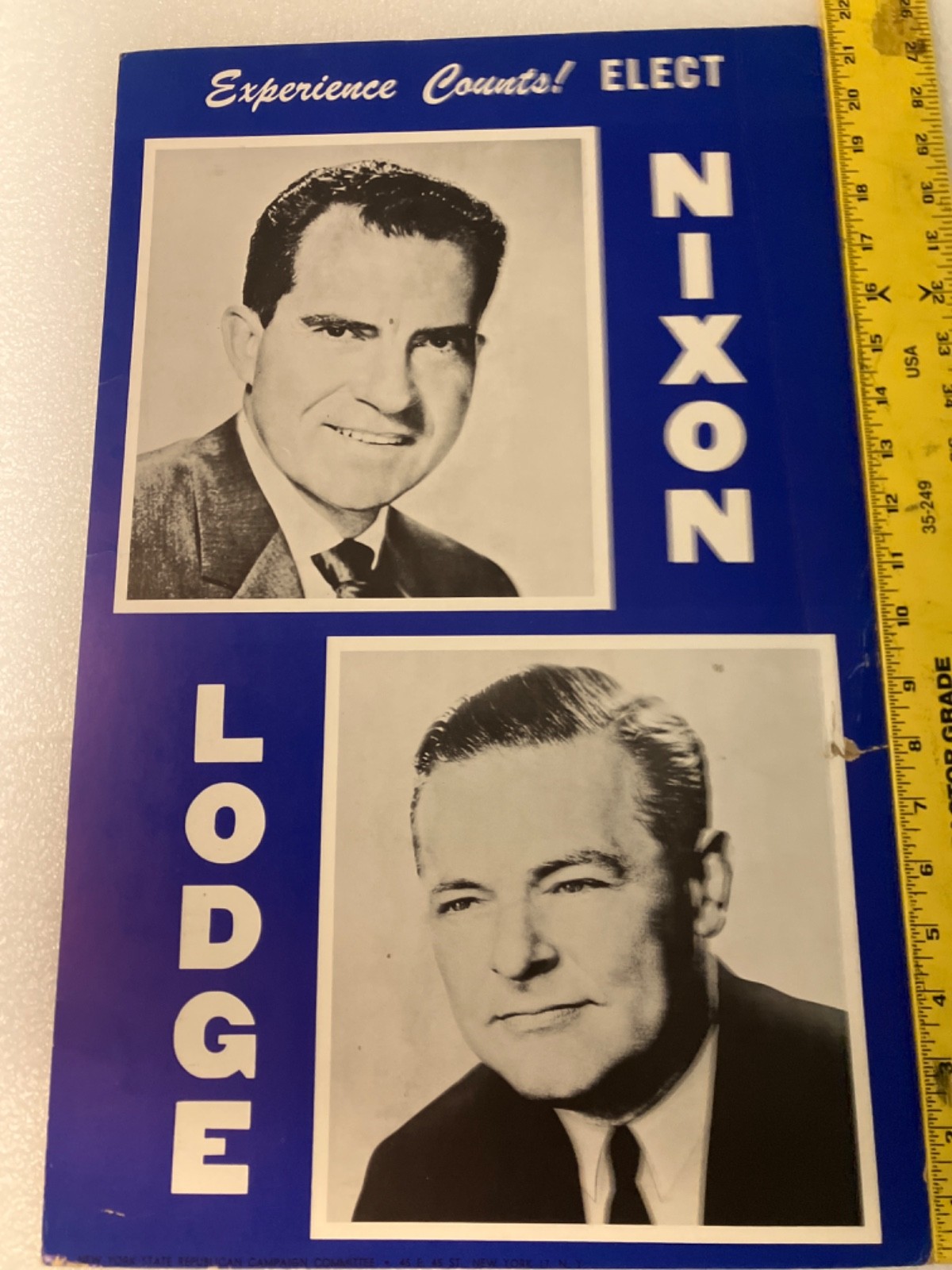 Vintage Original Nixon Lodge 1960 Campaign Poster Rep. Presidential Election NY