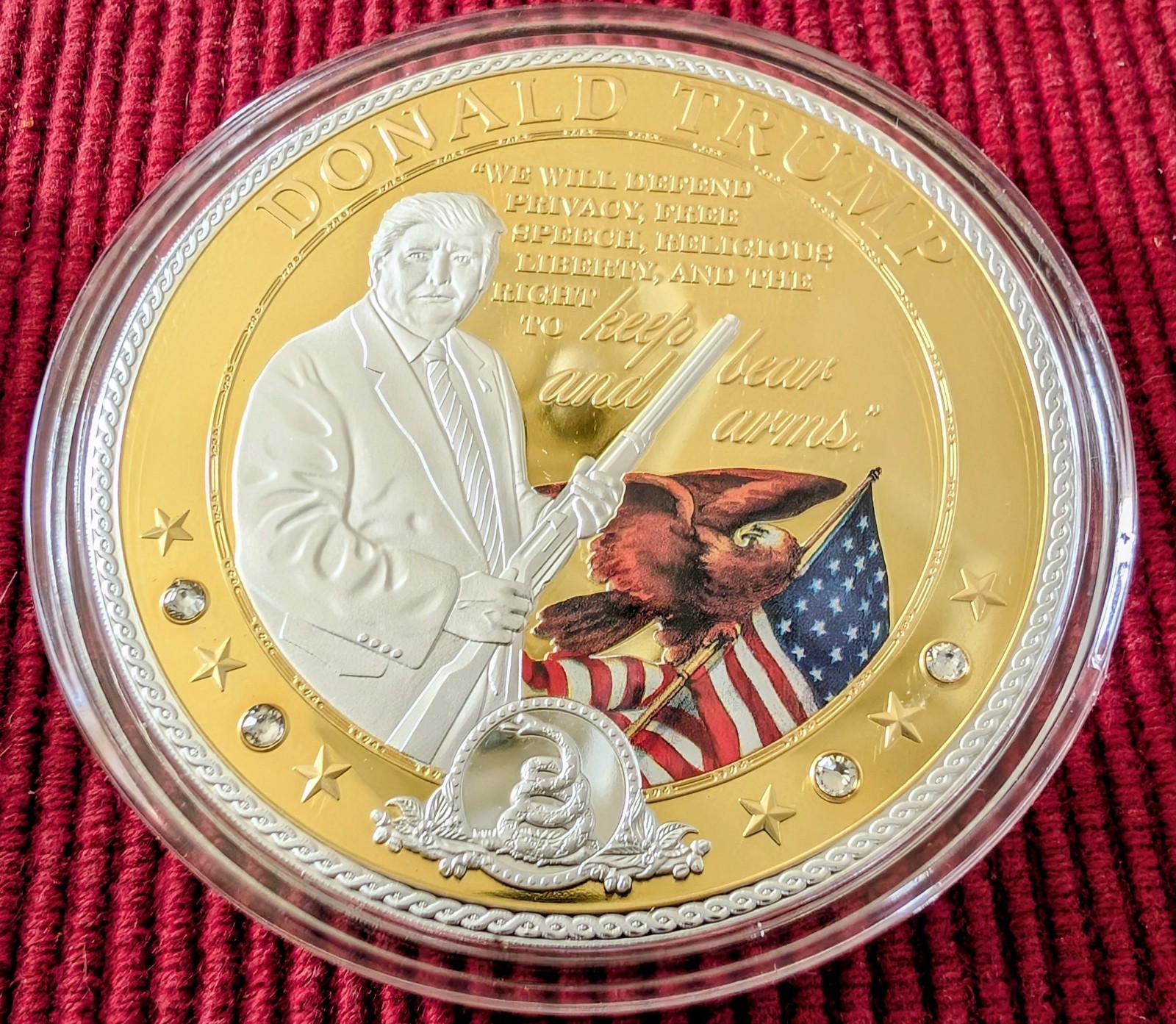 10 Gold/Silver Plated Donald Trump Coins in Protective Holders. MAGA.