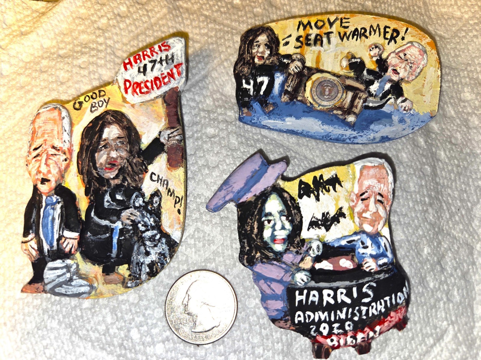 3 – Biden Harris Political Pins Folk Art – Artist Alan Ferster – New