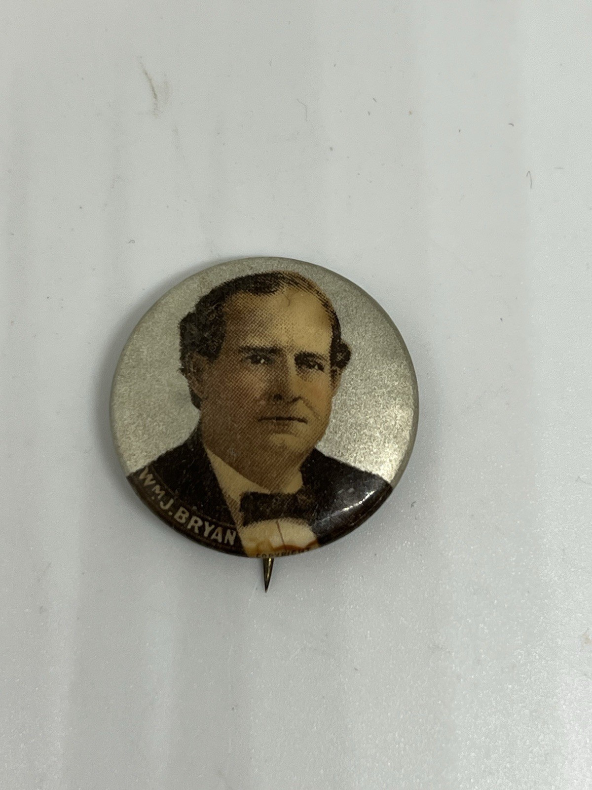 William Jennings Bryan 1900 Presidential Pin Silvered Collectible Cool!