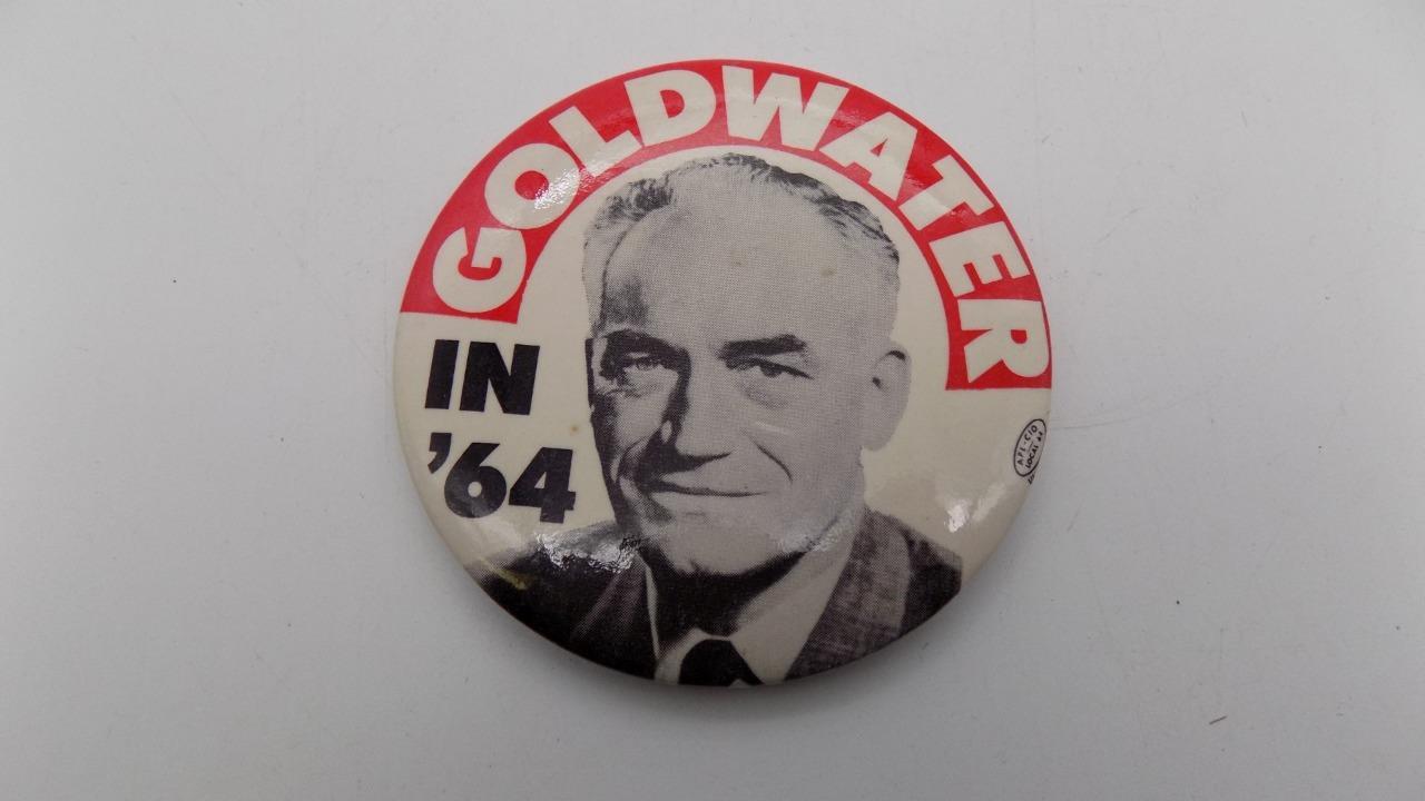 “Goldwater In ’64” Pinback Button President Political Campaign 1964 3-1/2″ NOS