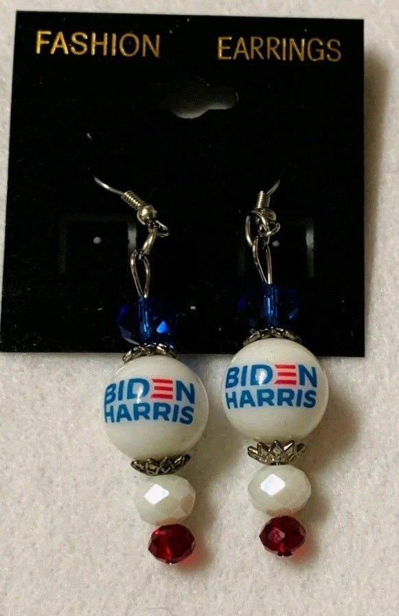 JOE BIDEN HARRIS EARRINGS GLASS BEAD PRESIDENTIAL 2020 CAMPAIGN ORNAMENT RARE
