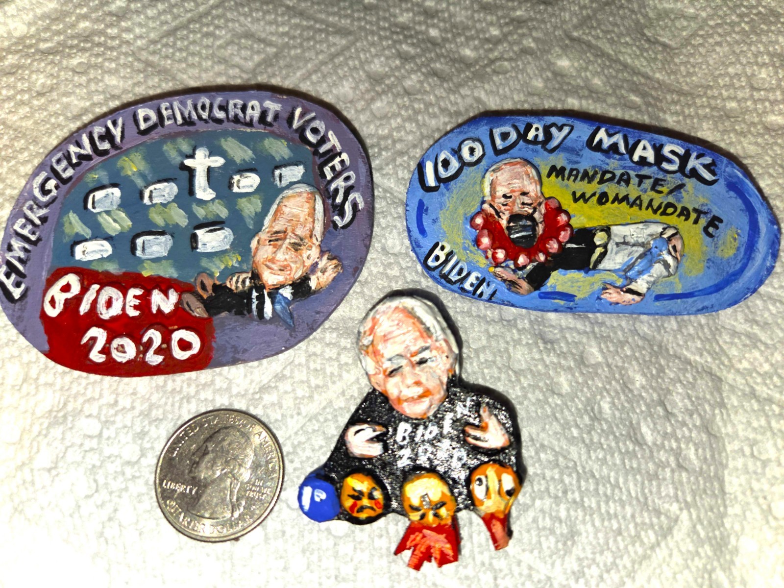 3 – Biden 2020 Political Pins Folk Art – Artist Alan Ferster – New