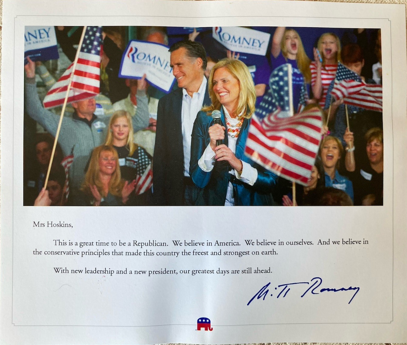 MITT ROMNEY 2012 REPUBLICAN CANDIDATE UNITED STATES/GLOSSY/8.5×10/ORIG ENVELOPE