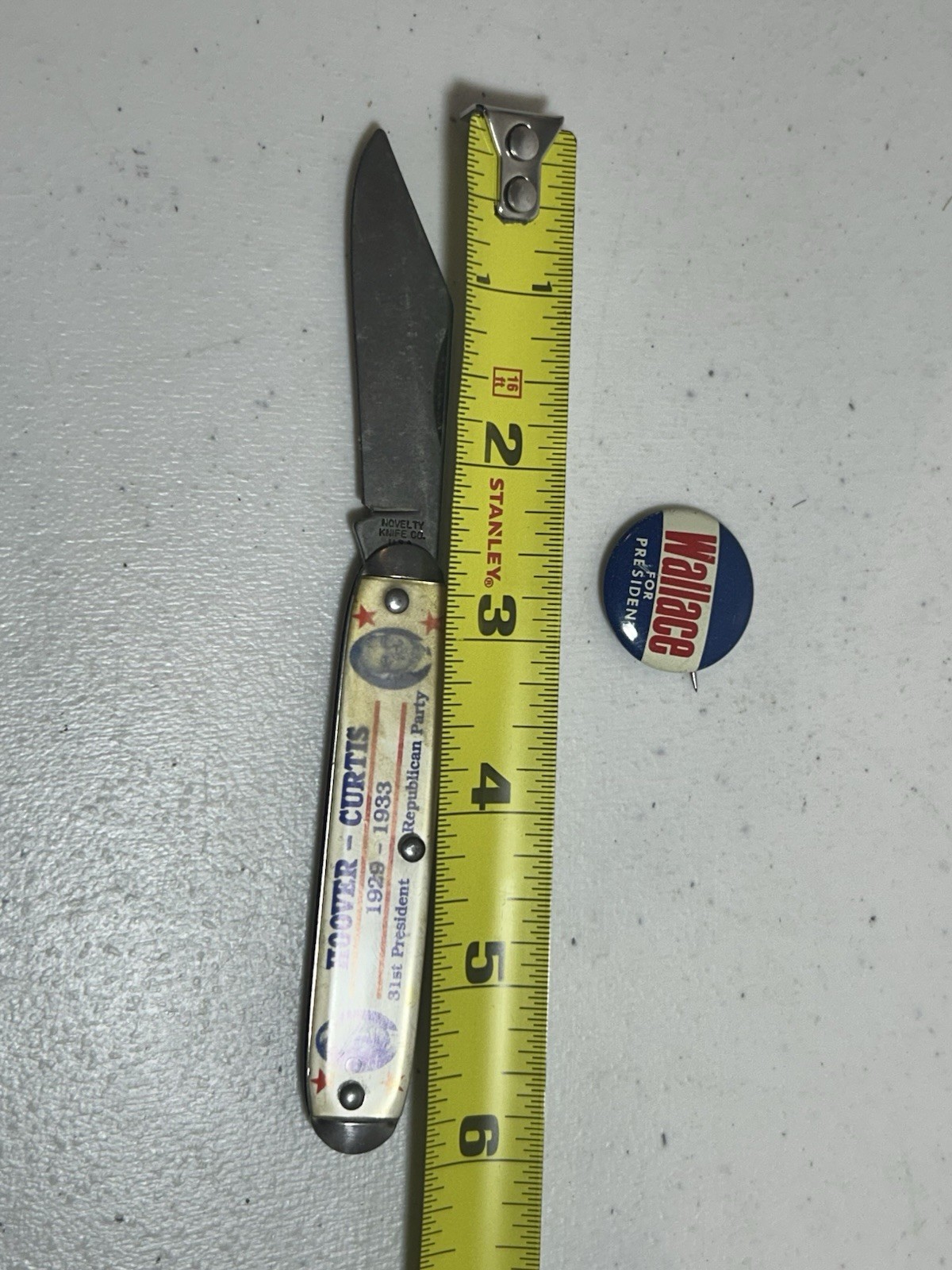 Set Of 2 1928 Hoover-Curtis Campaign Knife + 1968 Wallace for President Button