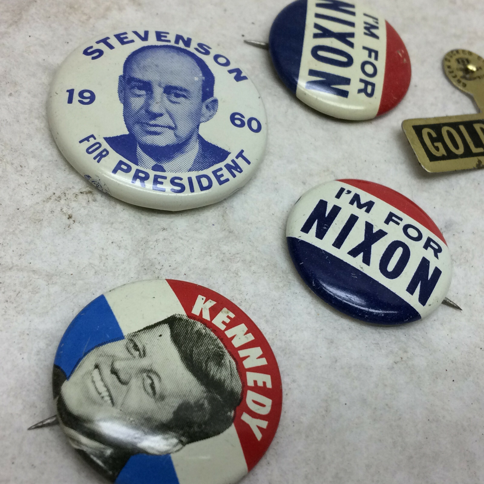 6 Vintage Political Pin Back Buttons Nixon Kennedy Goldwater Stevenson
