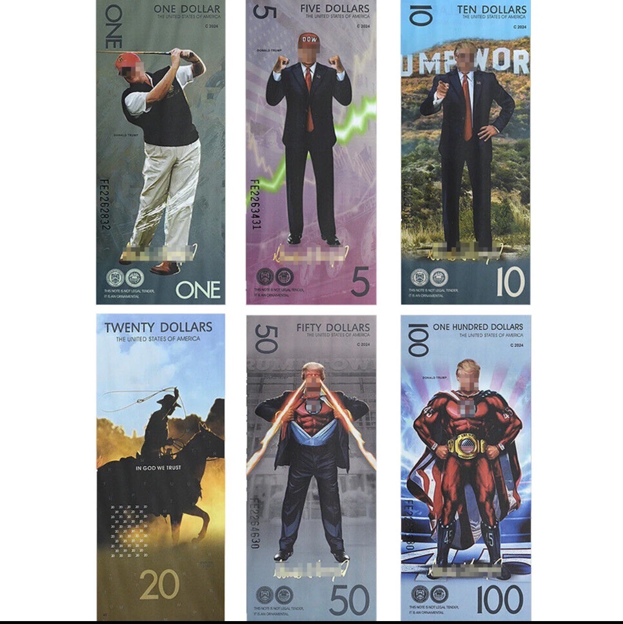 Donald Trump Commemorative Banking Notes Complete 6 note set