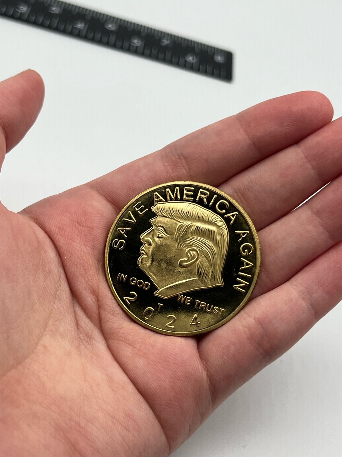 2024 Trump Coin Save America Again Gold Plated Blue Lets go Brandon Collectible