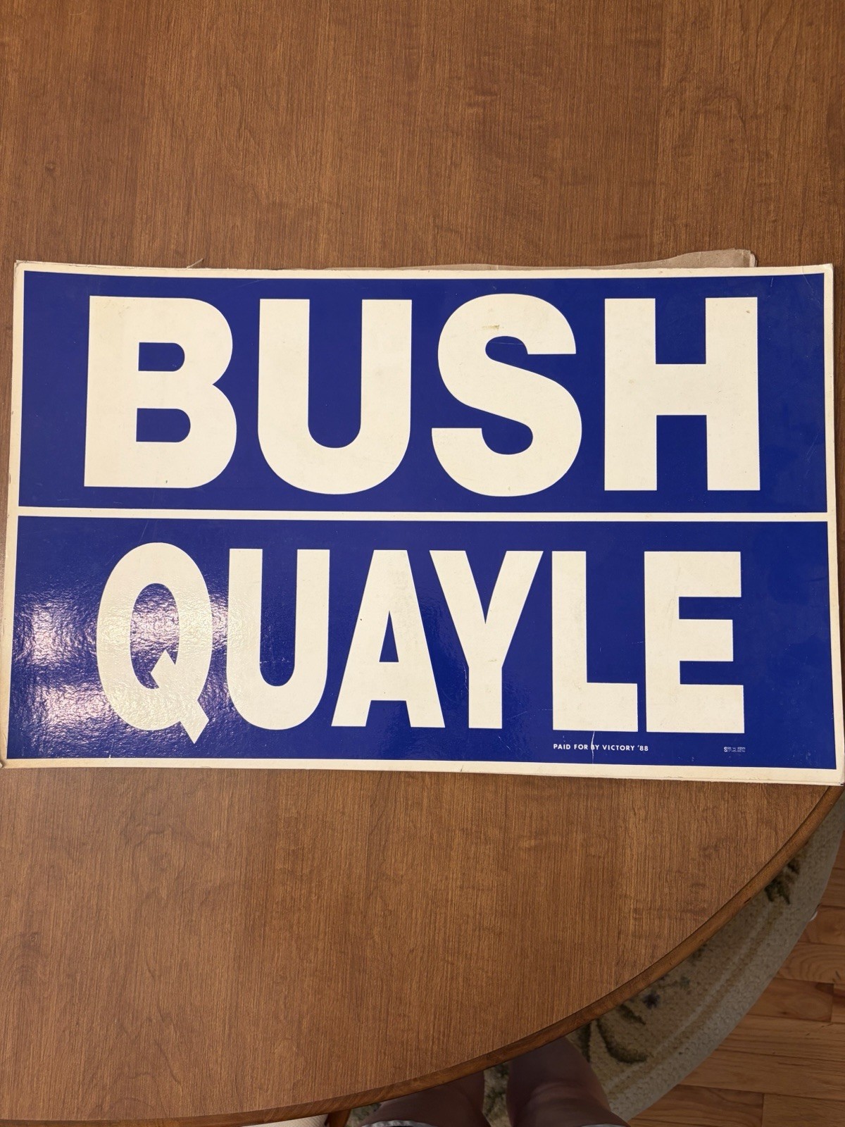 Vintage Bush/Quayle 1988 Campaign Sign 22”x13.5” Blue/White