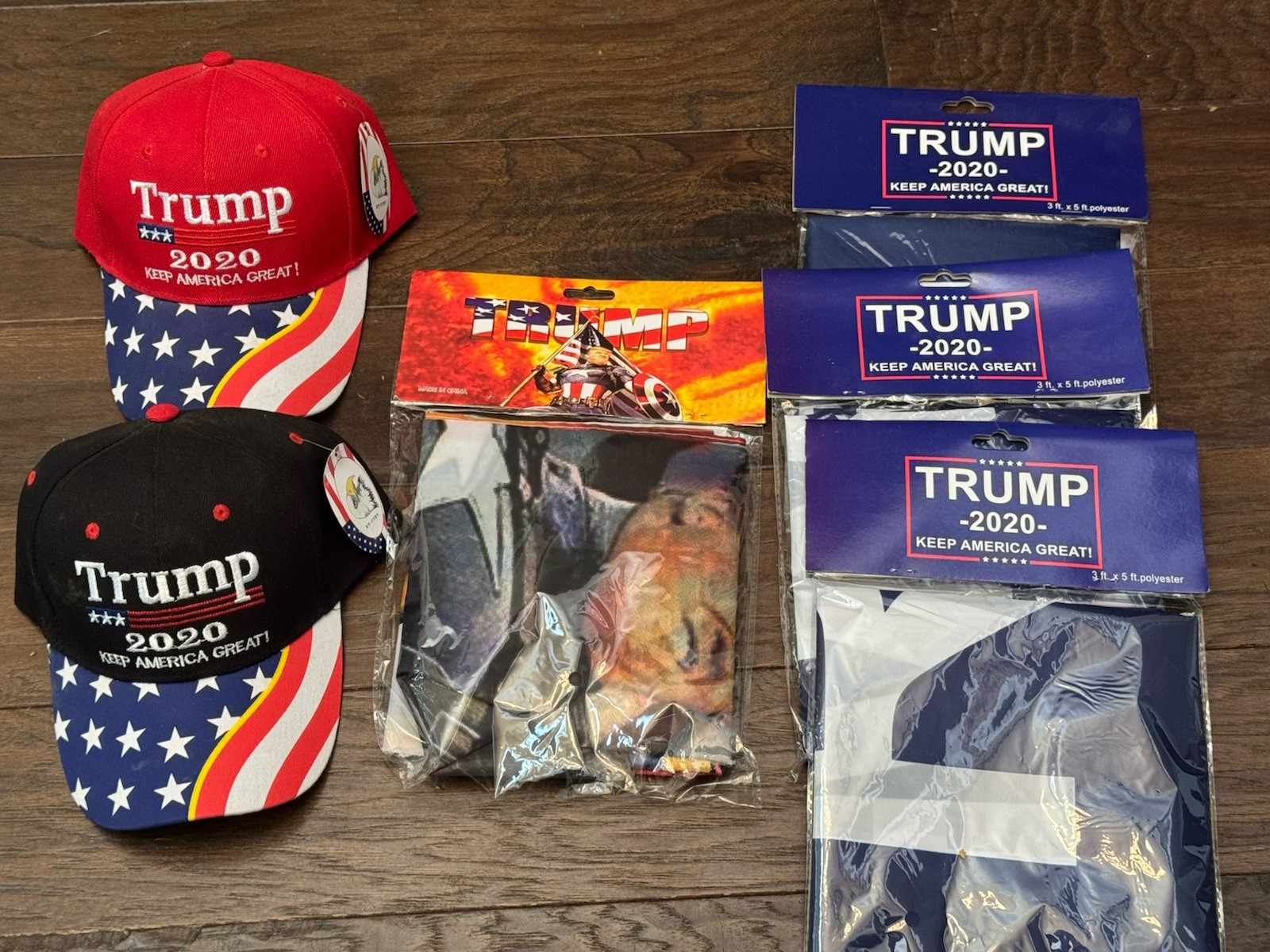 2020 President Trump MAGA Campaign Hat, American Cap, Captain America Flag Lot