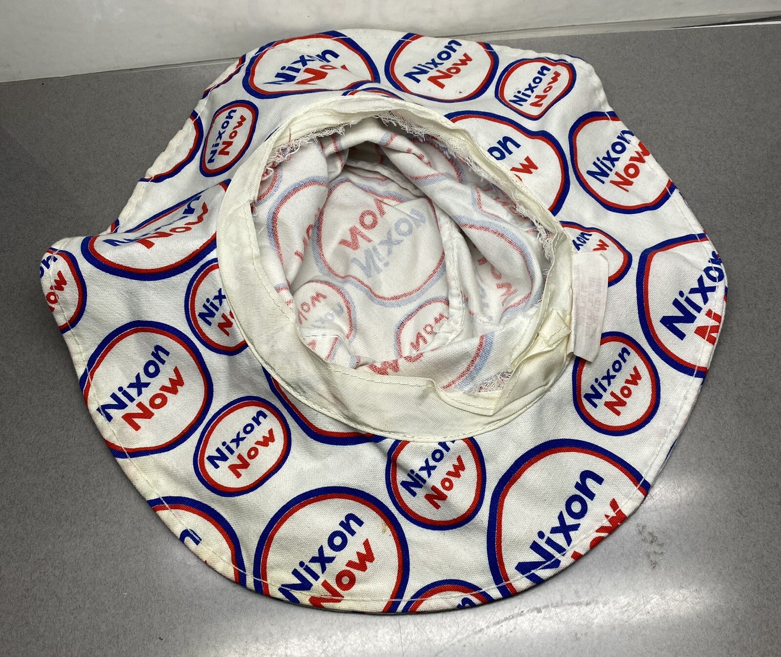 Vintage Presidential Political Campaign Nixon Now Floppy Cloth Retro Sun Hat