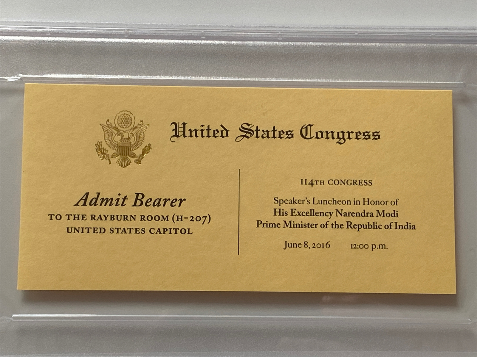 2016 Speaker Paul Ryan Luncheon Ticket India Prime Minister Narendra Modi PSA 9
