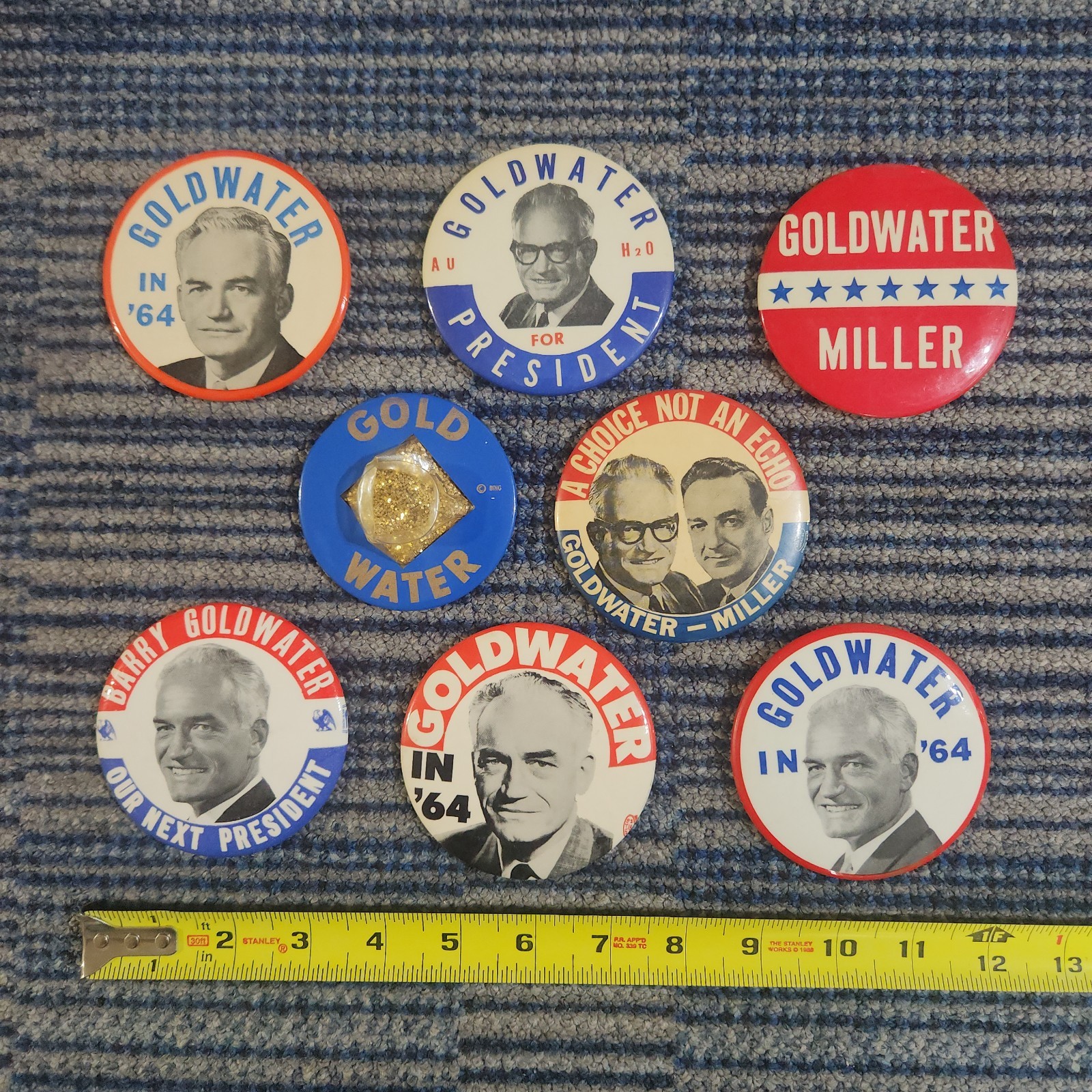 1964 BARRY GOLDWATER Large Variation Campaign Buttons CELLO BUBBLE w GOLD FLAKES