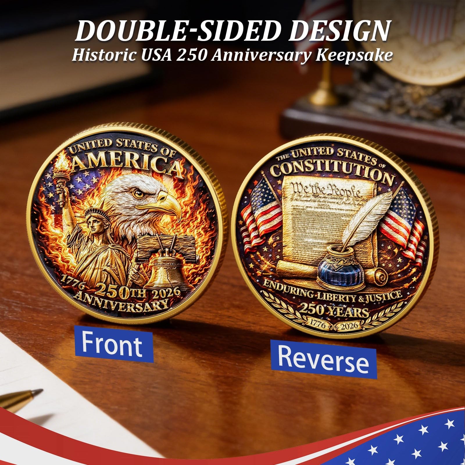 Commemorative Coin USA 250th Anniversary Patriotic Collectible Liberty Bell Eagl