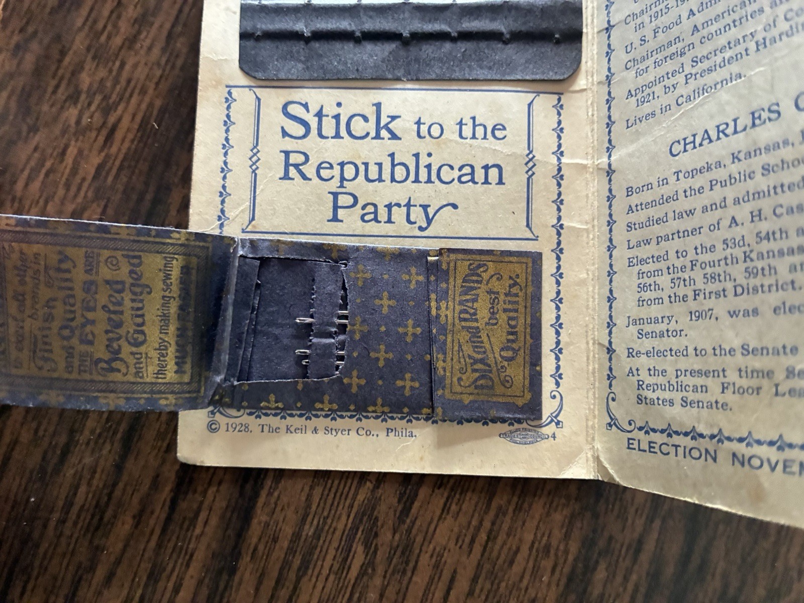 Vintage 1928 PRESIDENT HERBERT HOOVER Needle Swing Kit GOP REPUBLICAN PARTY