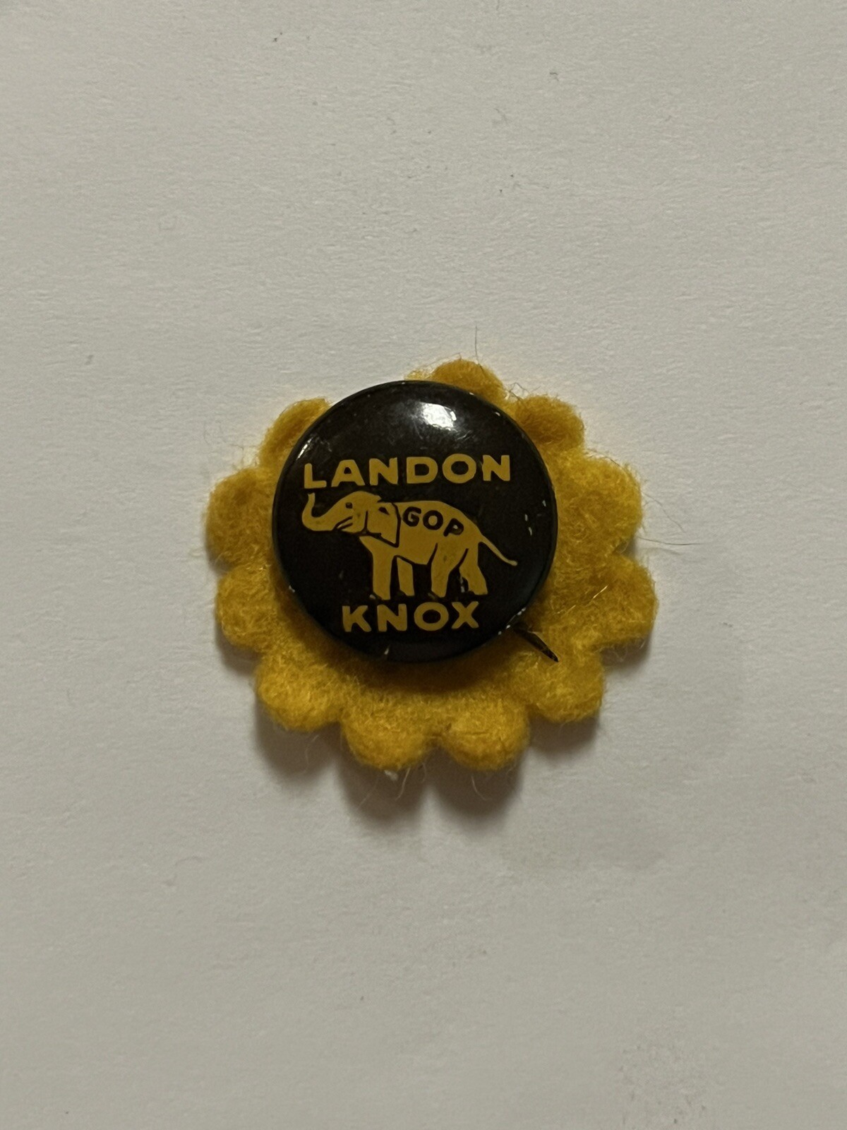 1936 Landon & Knox Presidential Campaign Button/Pin, GOP, Felt Sunflower