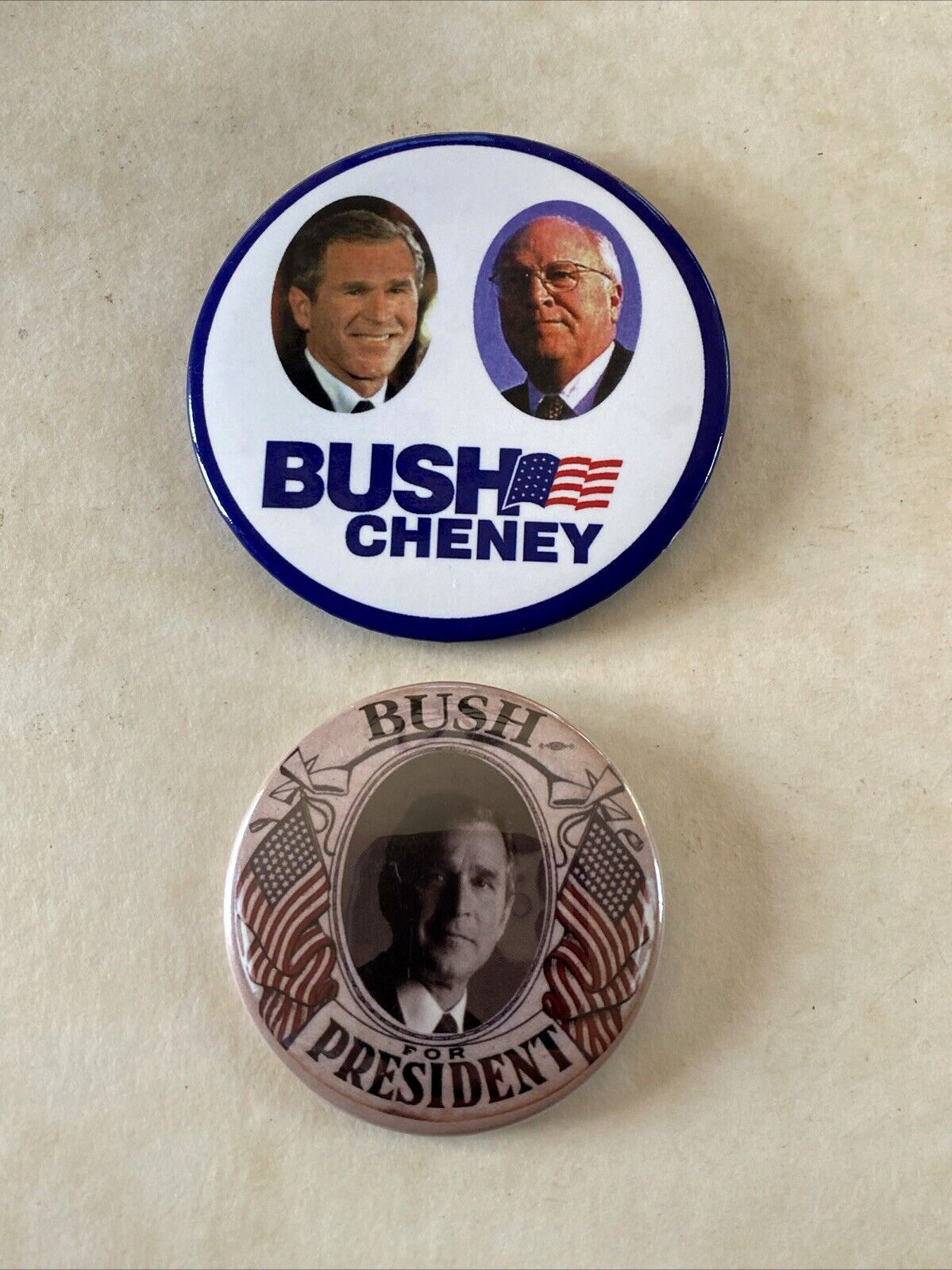 (2) “George W. Bush for President” 2000 Campaign Button 3-inch, Pinback – New
