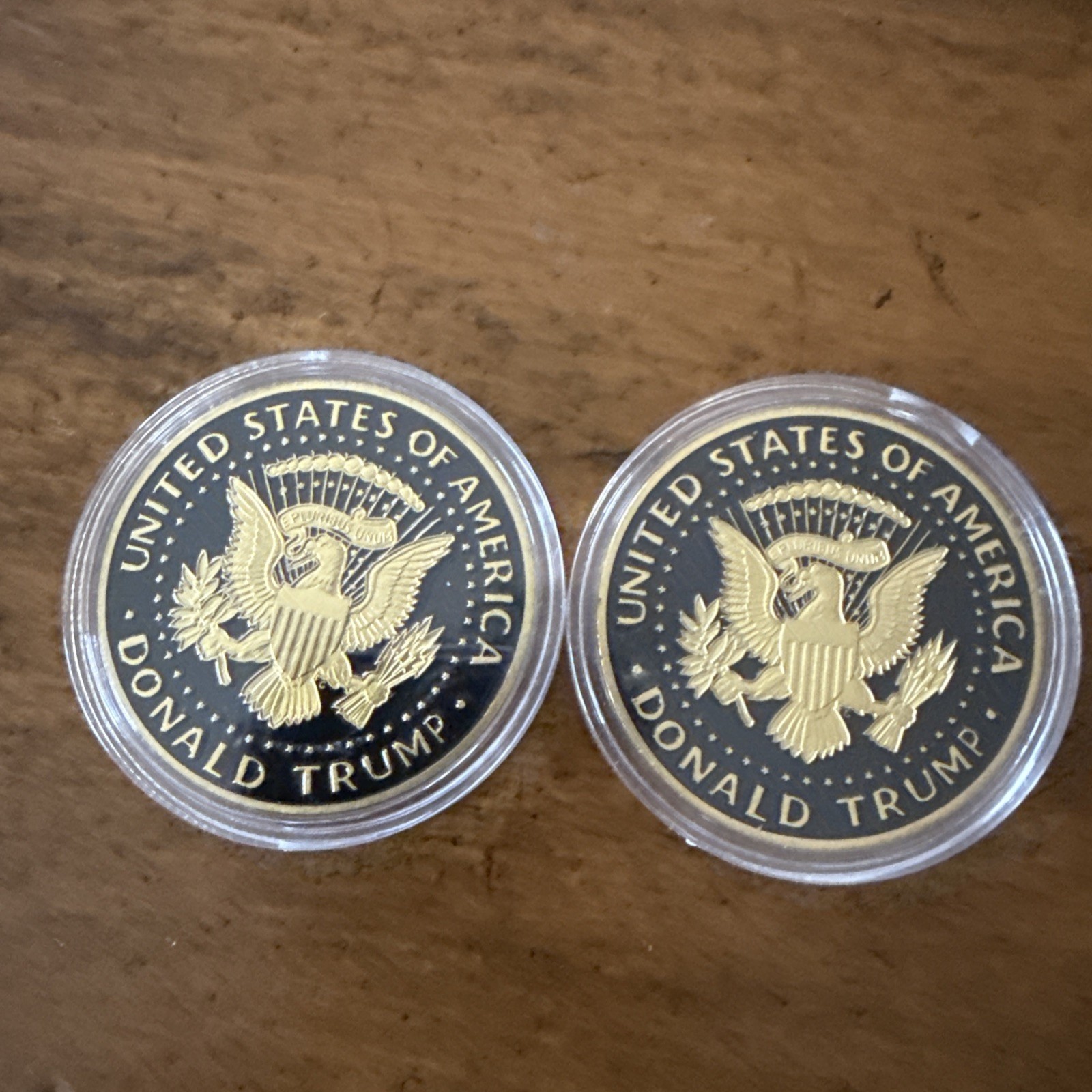 Set Of 2 Donald Trump Commemorative Gold Played Coins (2020)