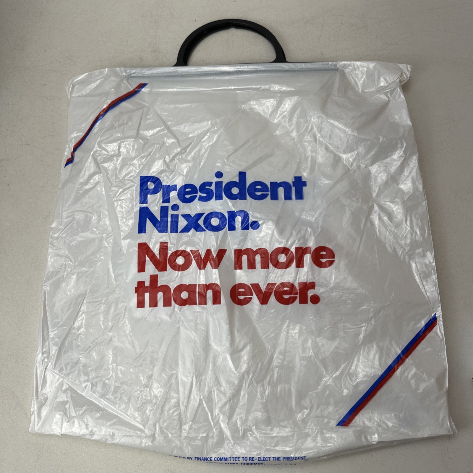1972 President Nixon Campaign Now More Than Ever Plastic Tote Bag w/ Handle