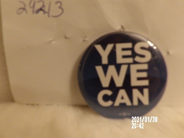 Yes We Can Political Campaign Pin Button #29213, measures 2.25 inches