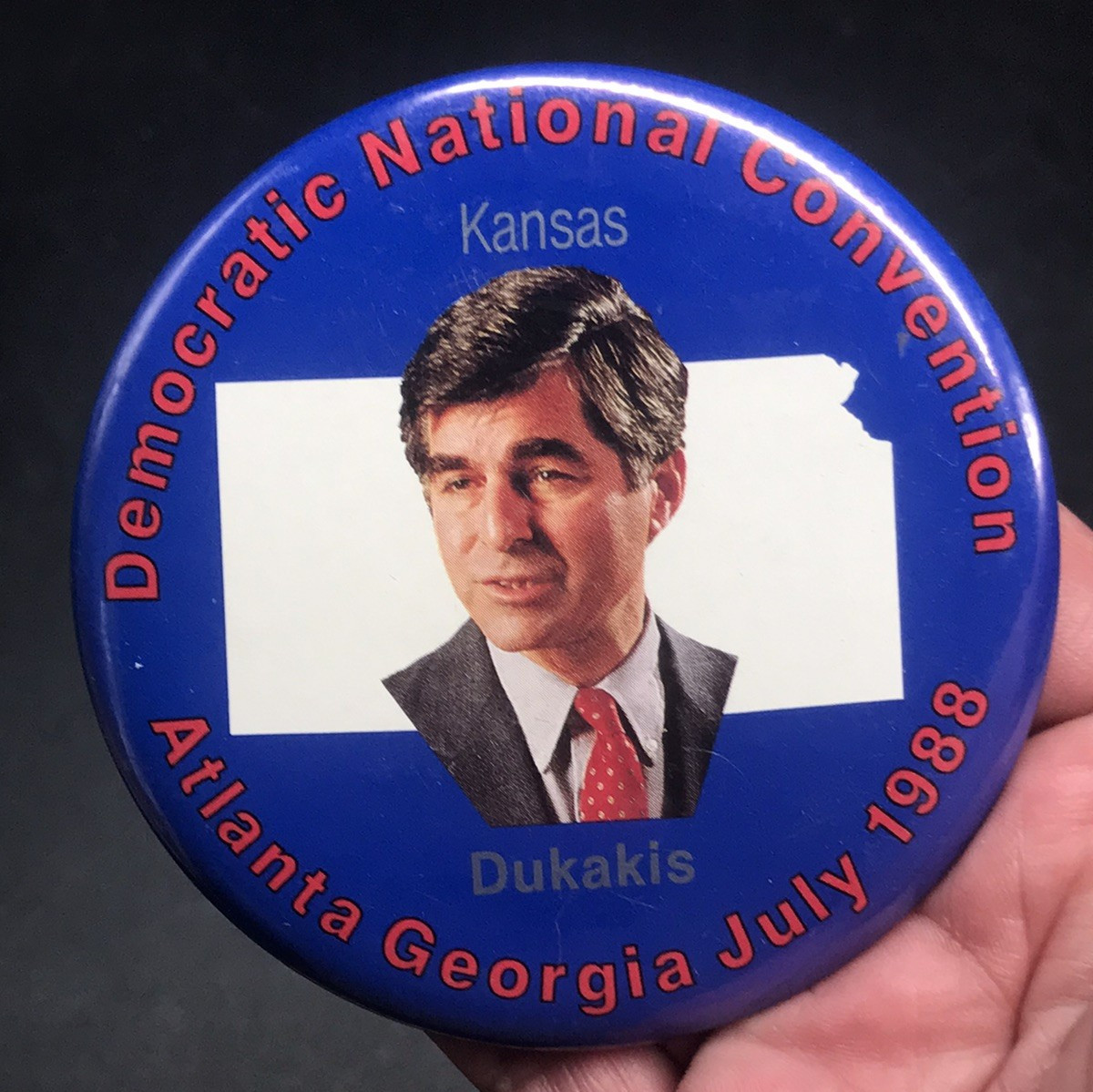 1988 Michael Dukakis DNC Kansas Campaign Pin 3.5″ Atlanta GA Democratic National