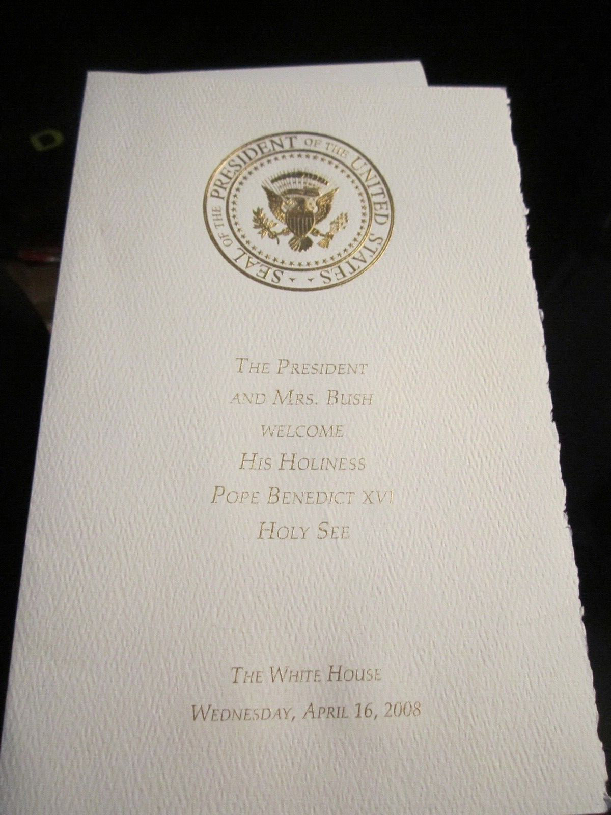 2008 PRESIDENT GEORGE BUSH POPE BENEDICT INVITATION PROGRAM PACKET BBA42