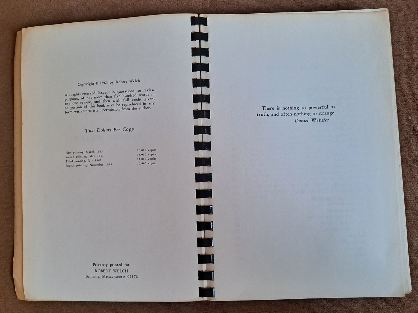 The Politician by Robert Welch, November 1963 (4th printing), Spiral Bound