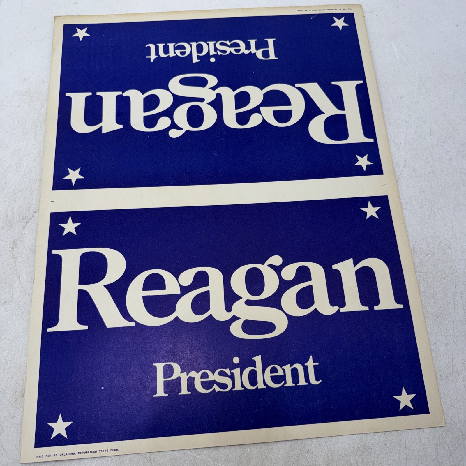 President Ronald Reagan Campaign Yard Window Sign Unused