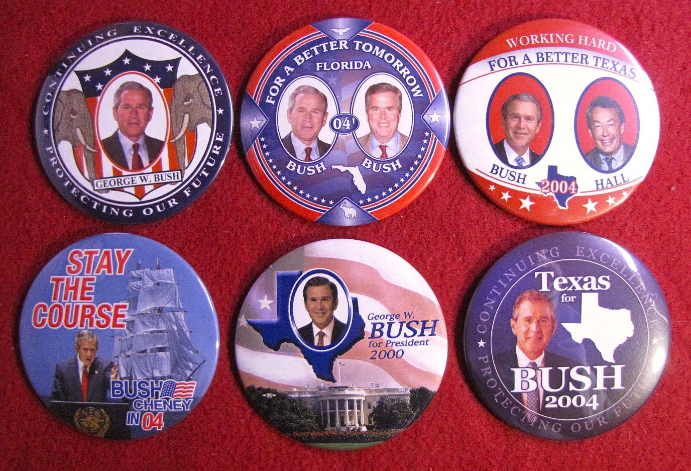 Lot of 6 2004 George Bush for President 3″ Pinback Buttons Pin Texas Florida B1