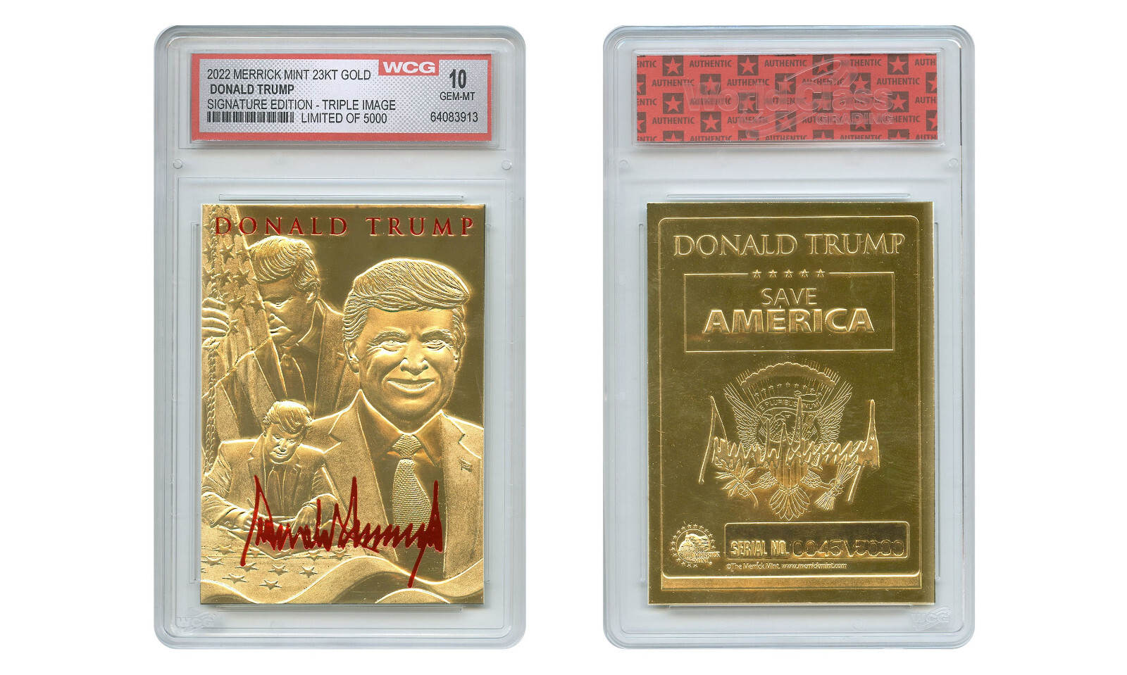 DONALD TRUMP S/N 5000 Triple Image SIGNATURE Edition 23K GOLD Card – GEM-MINT 10