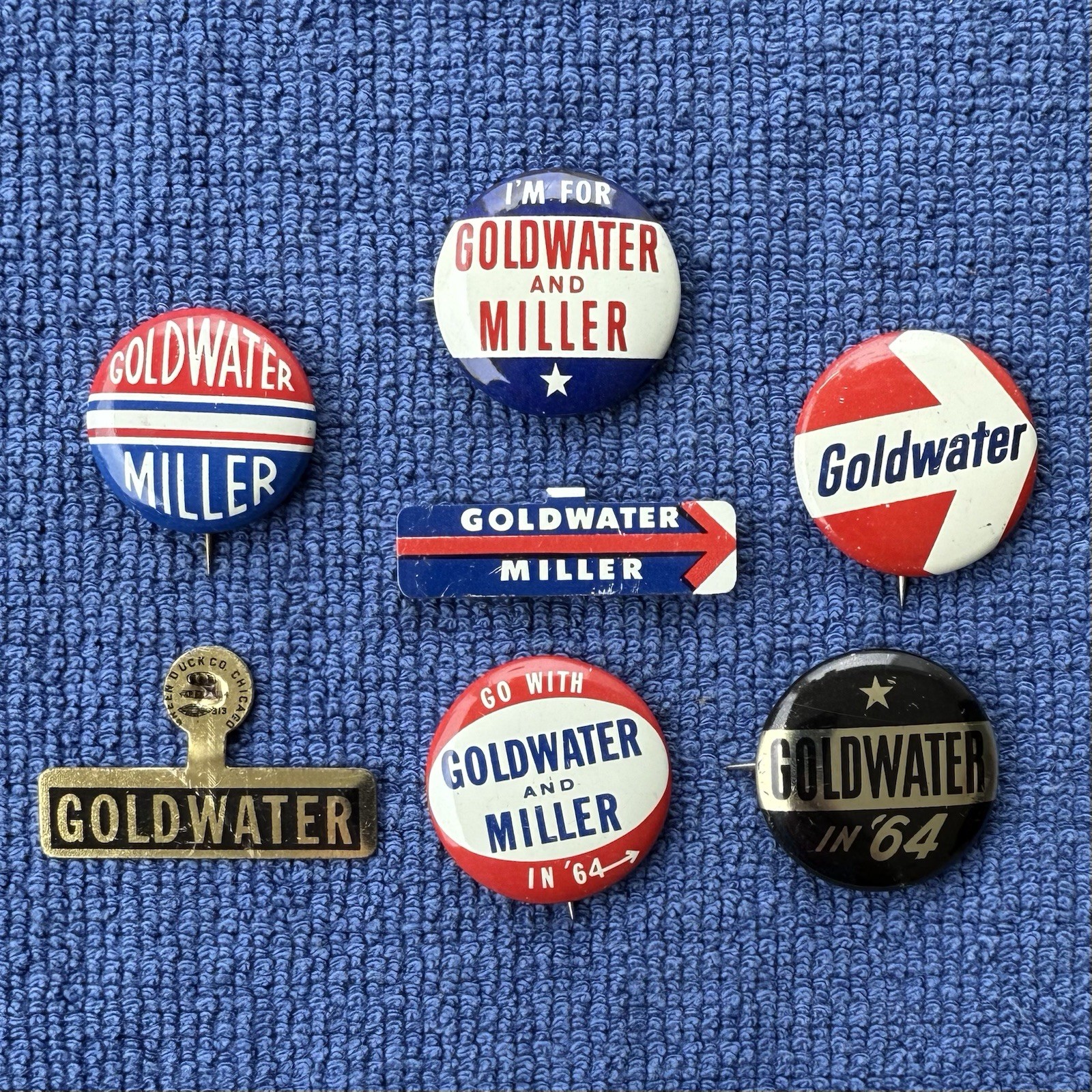 7 Barry Goldwater William Miller 1964 Political Campaign Buttons Pins Fold Over