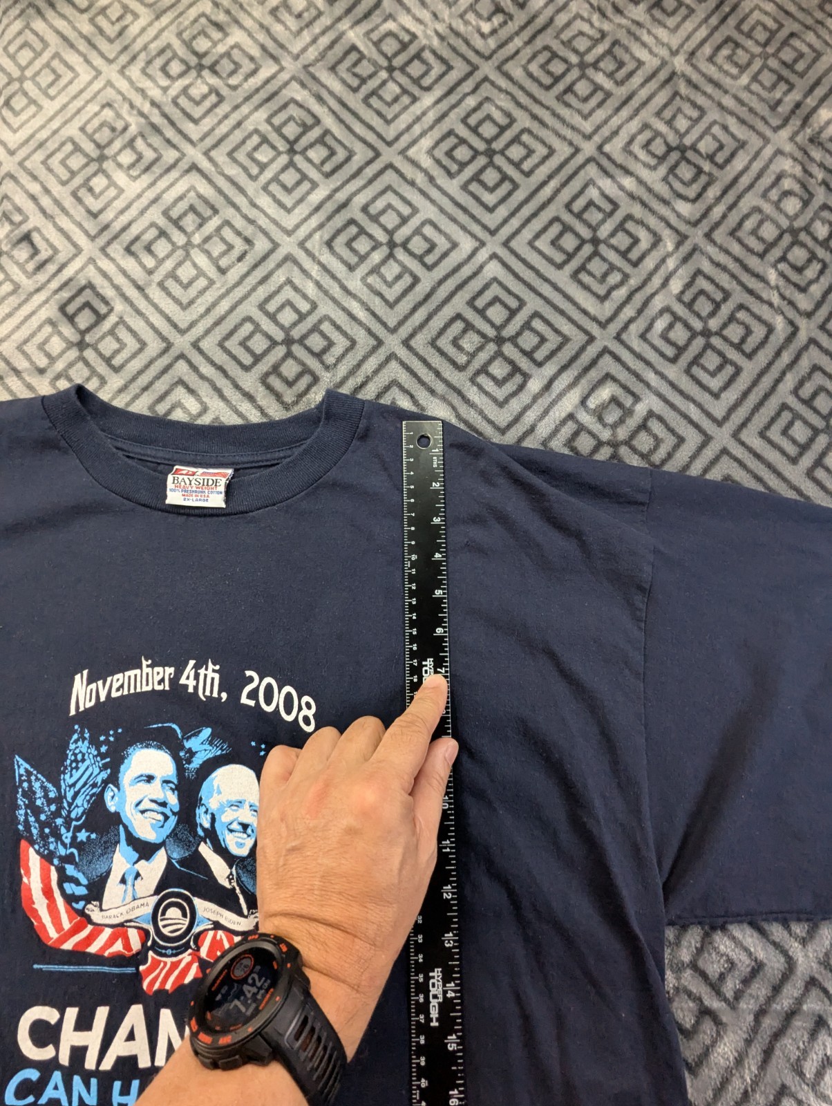 OBAMA BIDEN 2008 Campaign Shirt Bayside Rap Tee Style Dark Blue Size XXL FLAWS