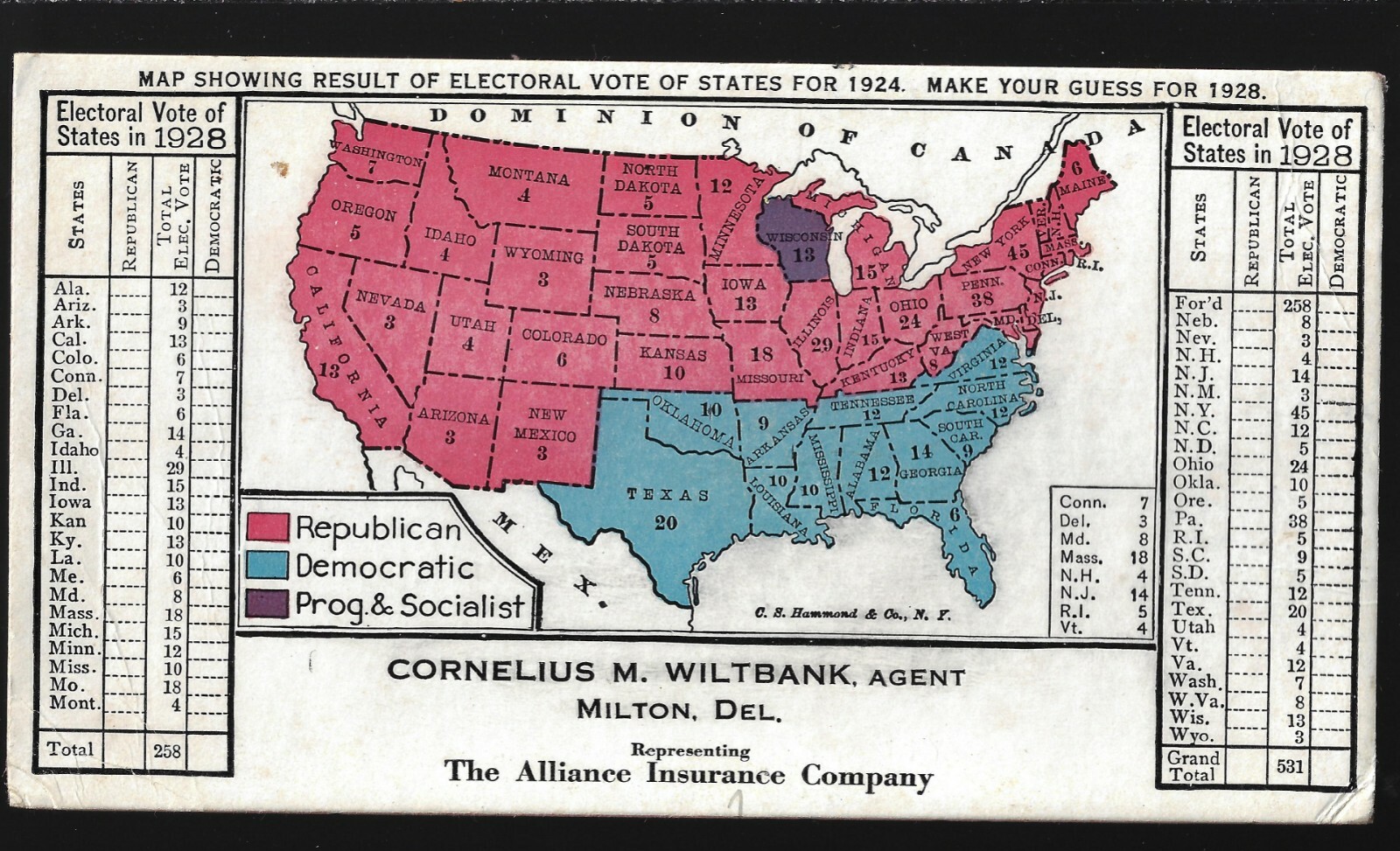 1928 Election Ink Blotter Vote Tally From 1924 Wisc Was Socialist Duh! Milton DE