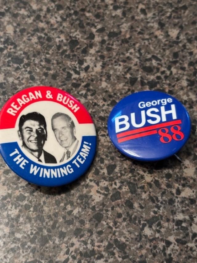 Ronald Reagan & George W. Bush 1980 Election Pin & 1988 George Bush Election Pin