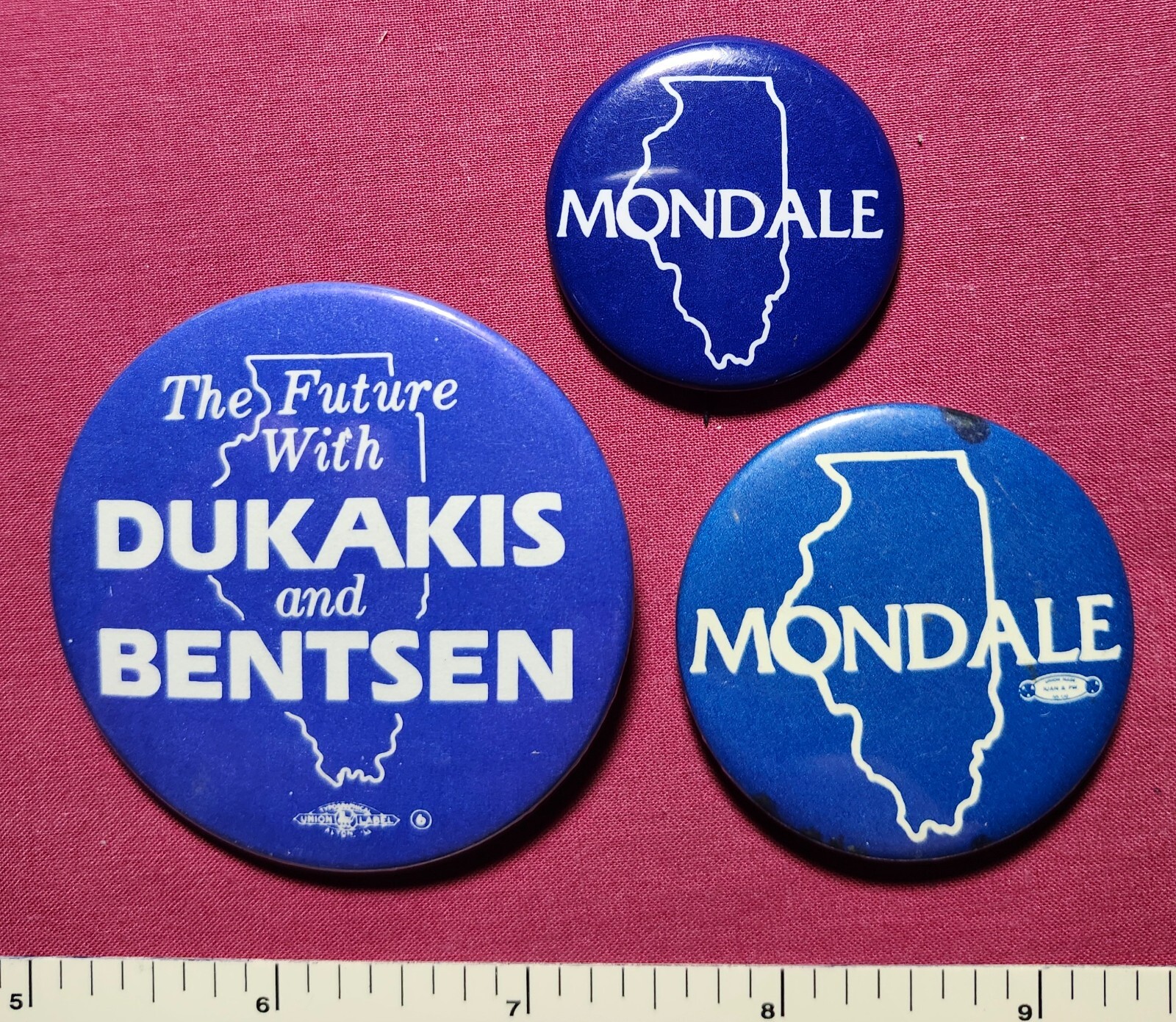 MONDALE 1984 DUKAKIS 1988 ILLINOIS LABOR UNION LOCAL POLITICAL PINBACK BUTTONS