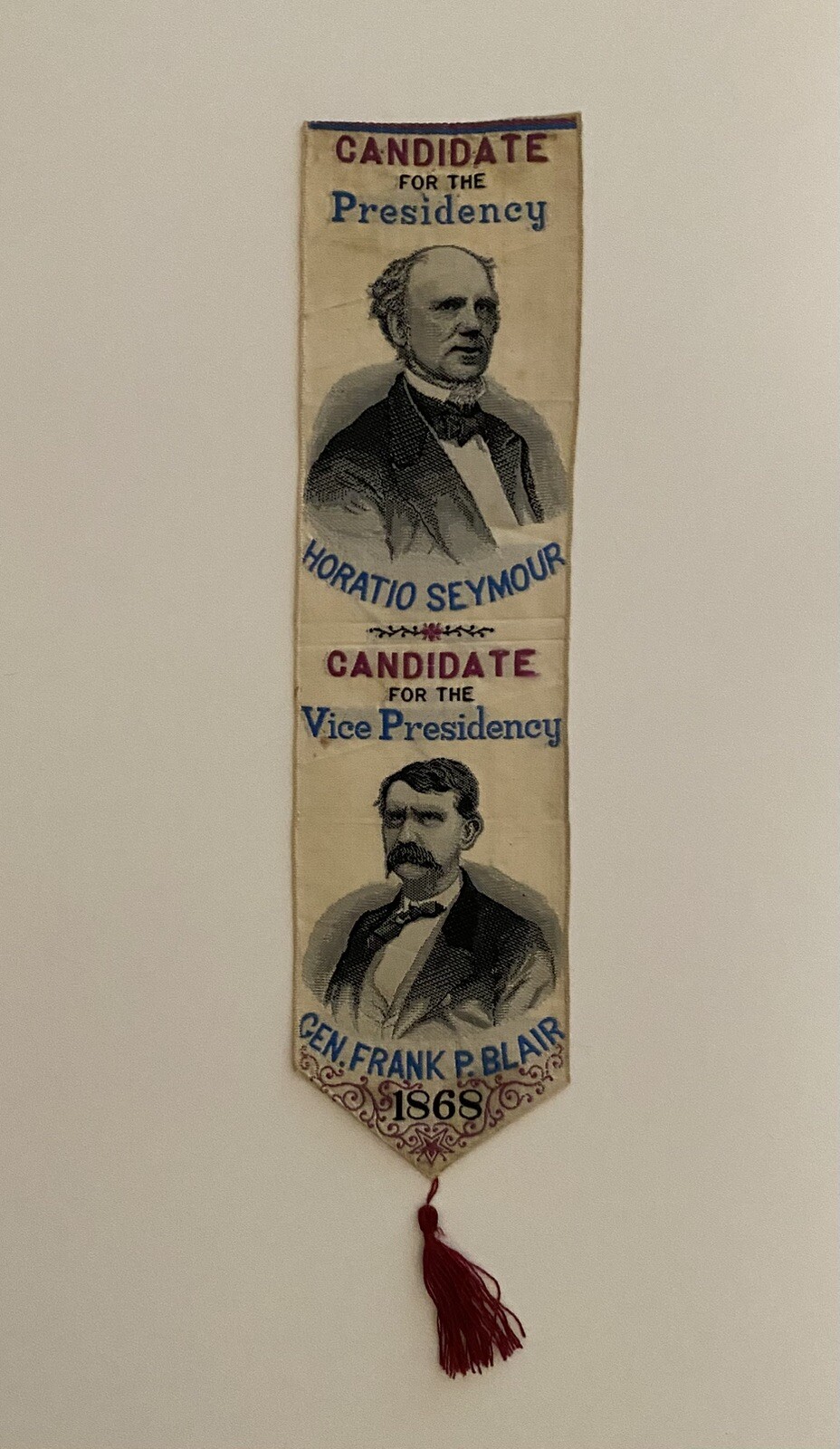 1868 Seymour-Blair Woven Jugate Presidential Campaign Ribbon
