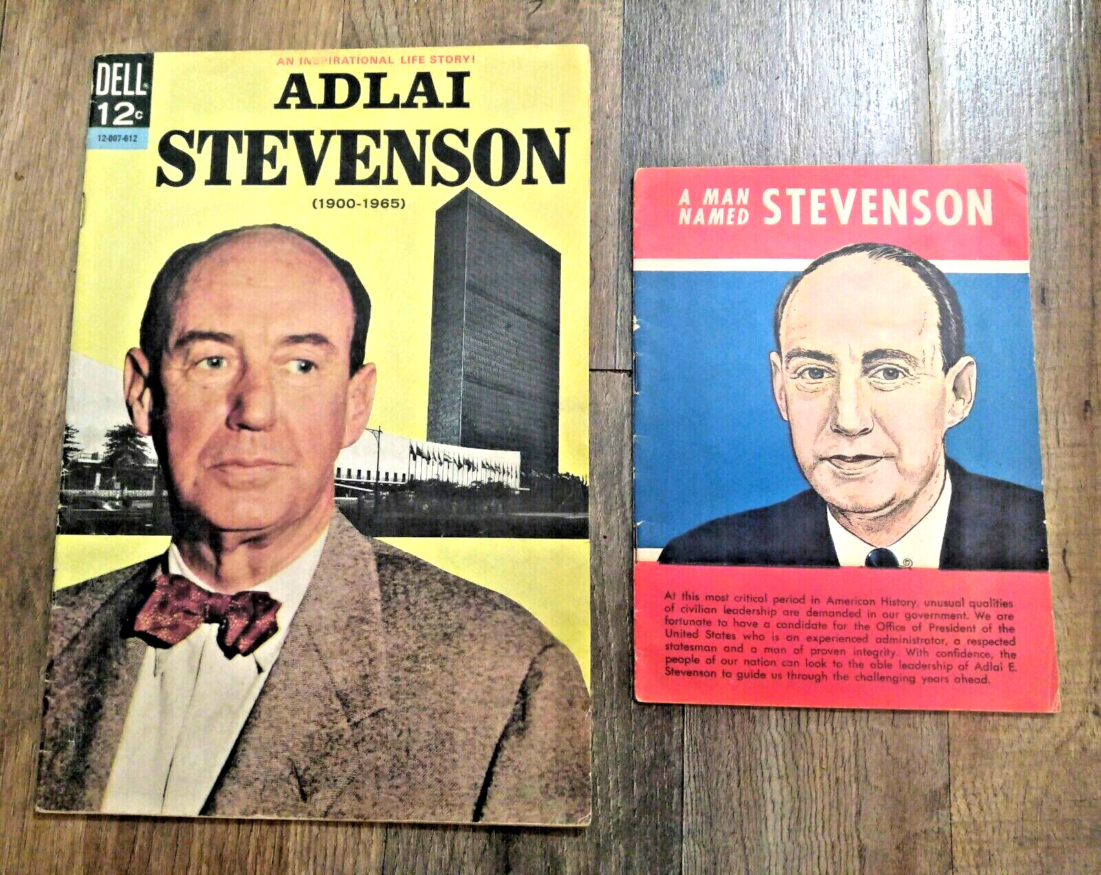 Adlai Stevenson lot of two comic books pub. 1952 & 1965 – a campaign biography