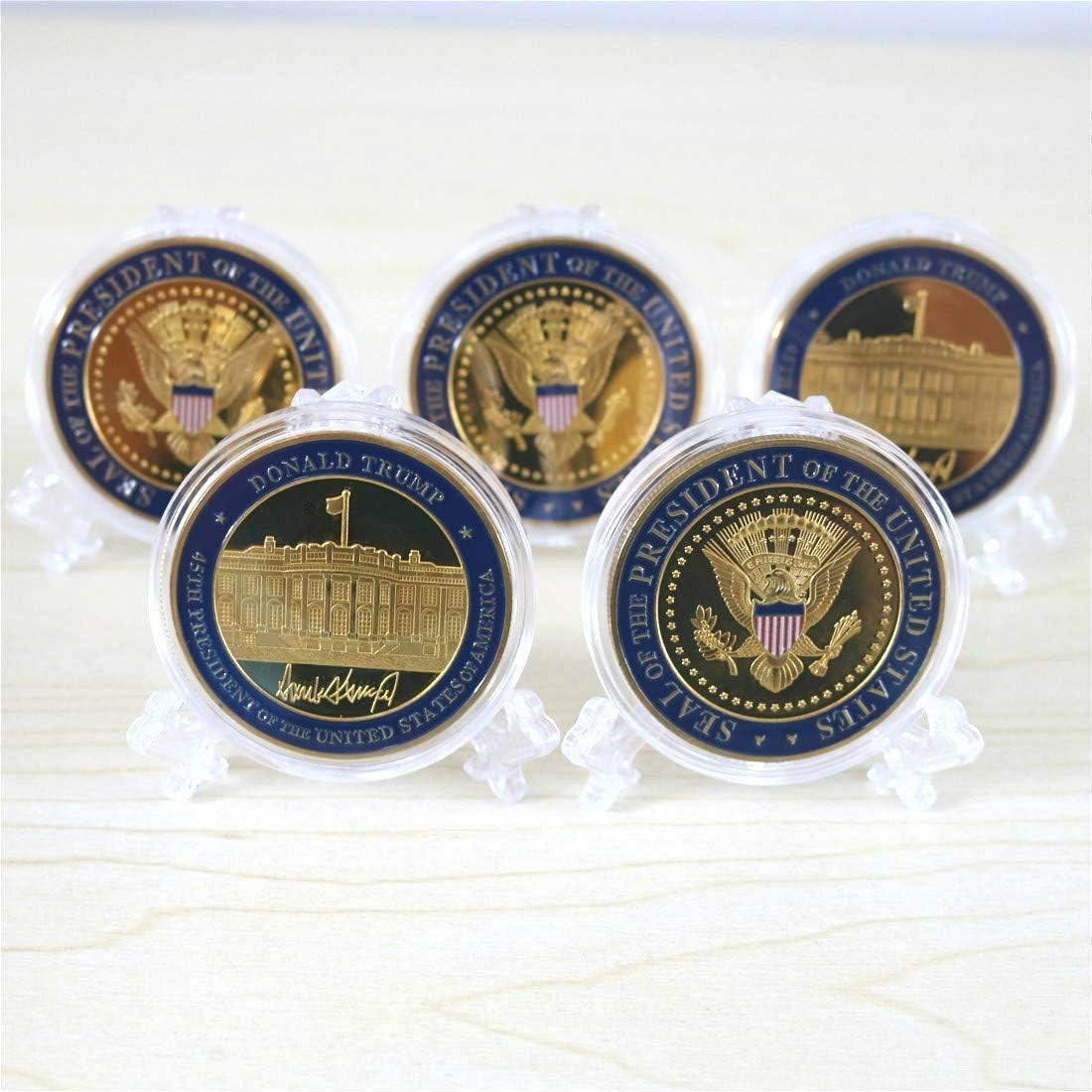 5 Pack Donald Trump Gold Plated Coin, Seal of the President Challenge Coins, Com
