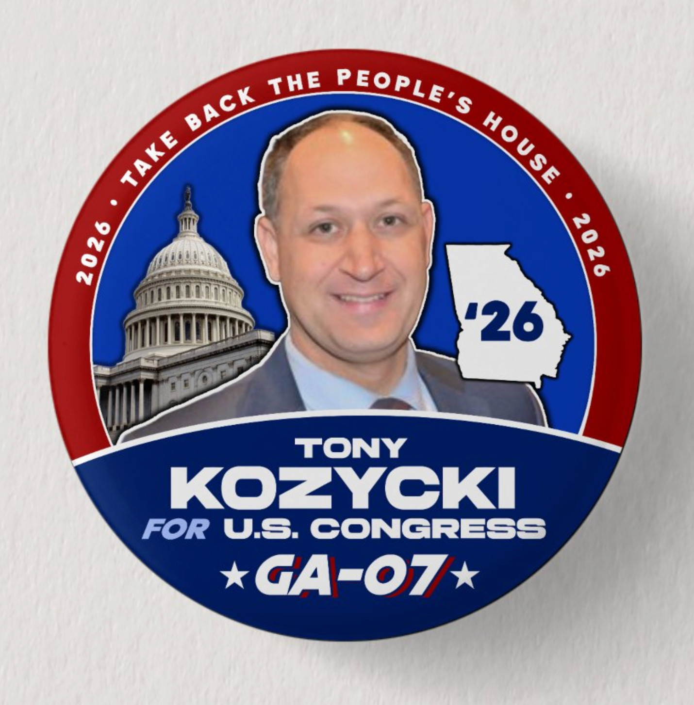 TONY KOZYCKI Congress 2026 Pin Button Political Democrat Georgia Midterms