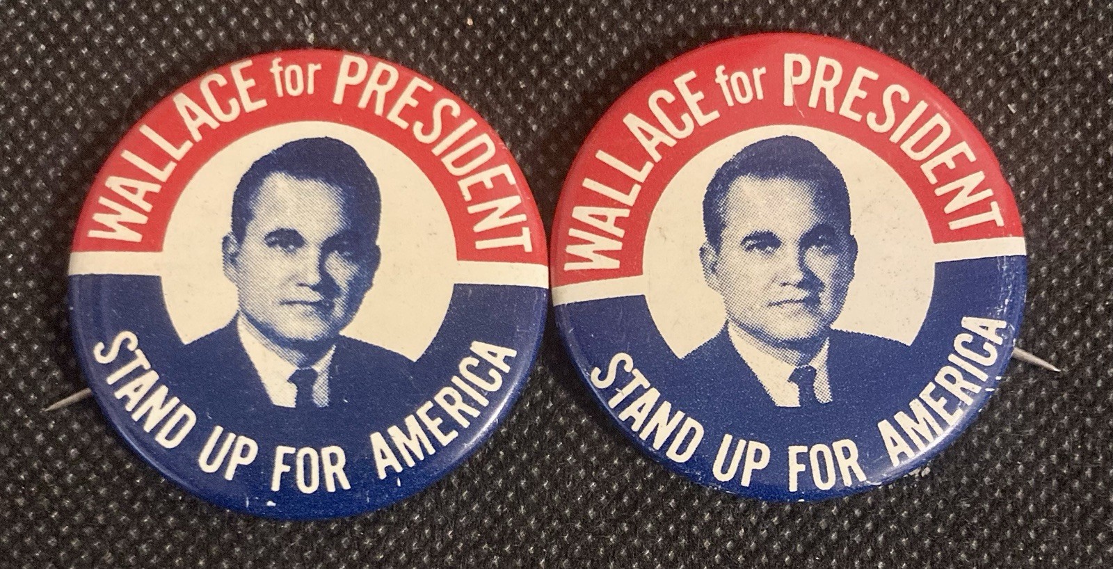 George Wallace 1968 Campaign 1 5/8″ Pinback – Stand Up for America Lot of 2