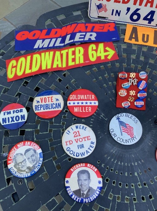 Barry Goldwater, Nixon, Eisenhower Campaign Memorabilia, Pins Buttons, Stickers