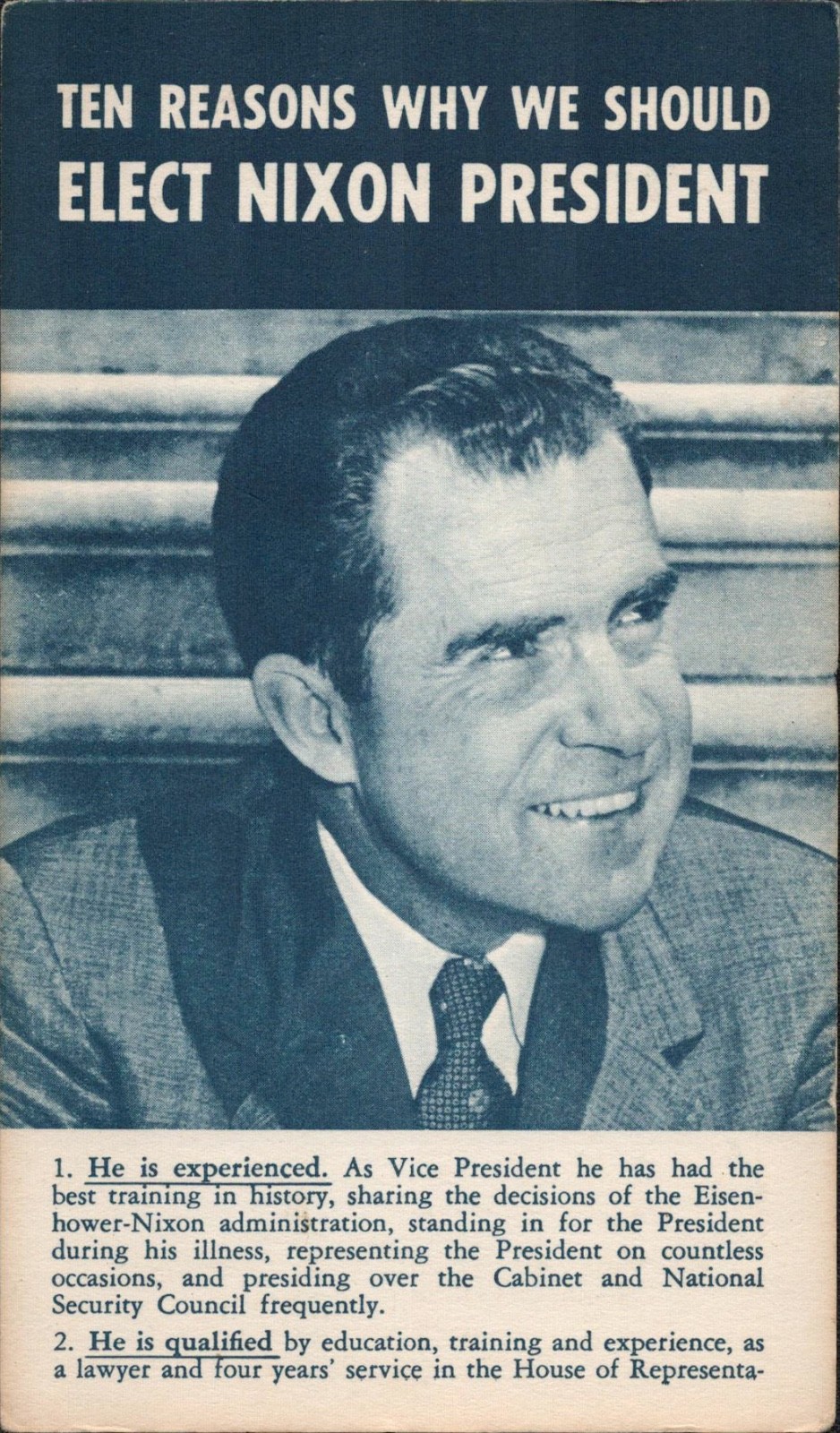 1960 RICHARD NIXON Republican presidential election pamphlet 10 REASONS TO ELECT