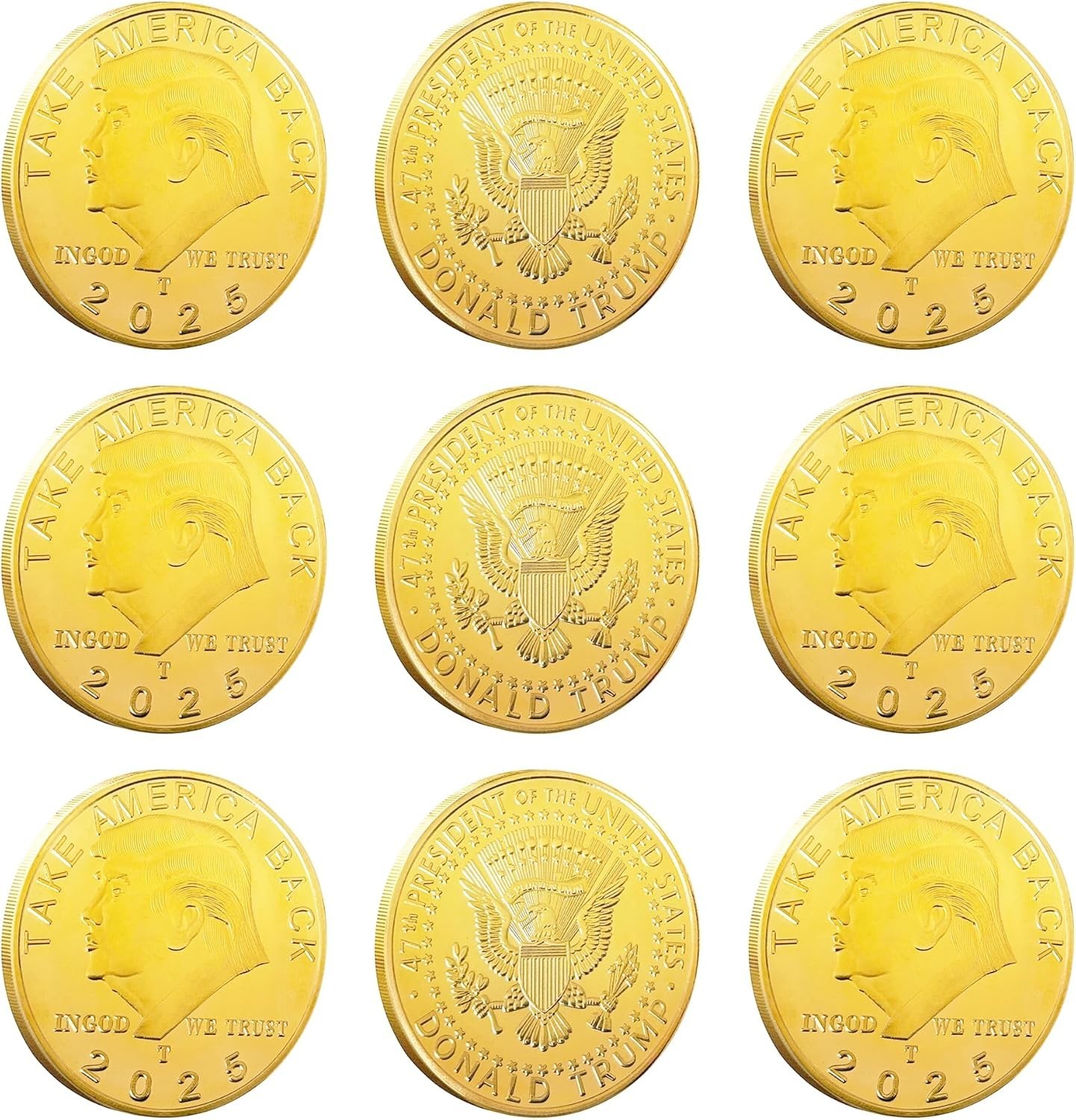 9Pcs 2025 President Donald Trump Commemorative Coin Take America Back Metal Coin