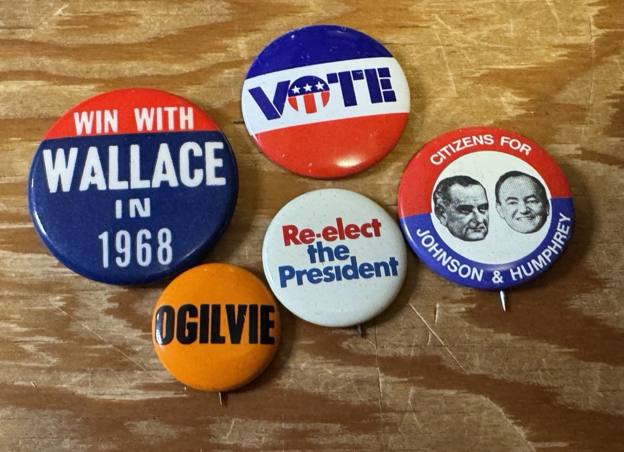 5 lot of Vintage Campaign Political Buttons Pins Presidential 1960’s