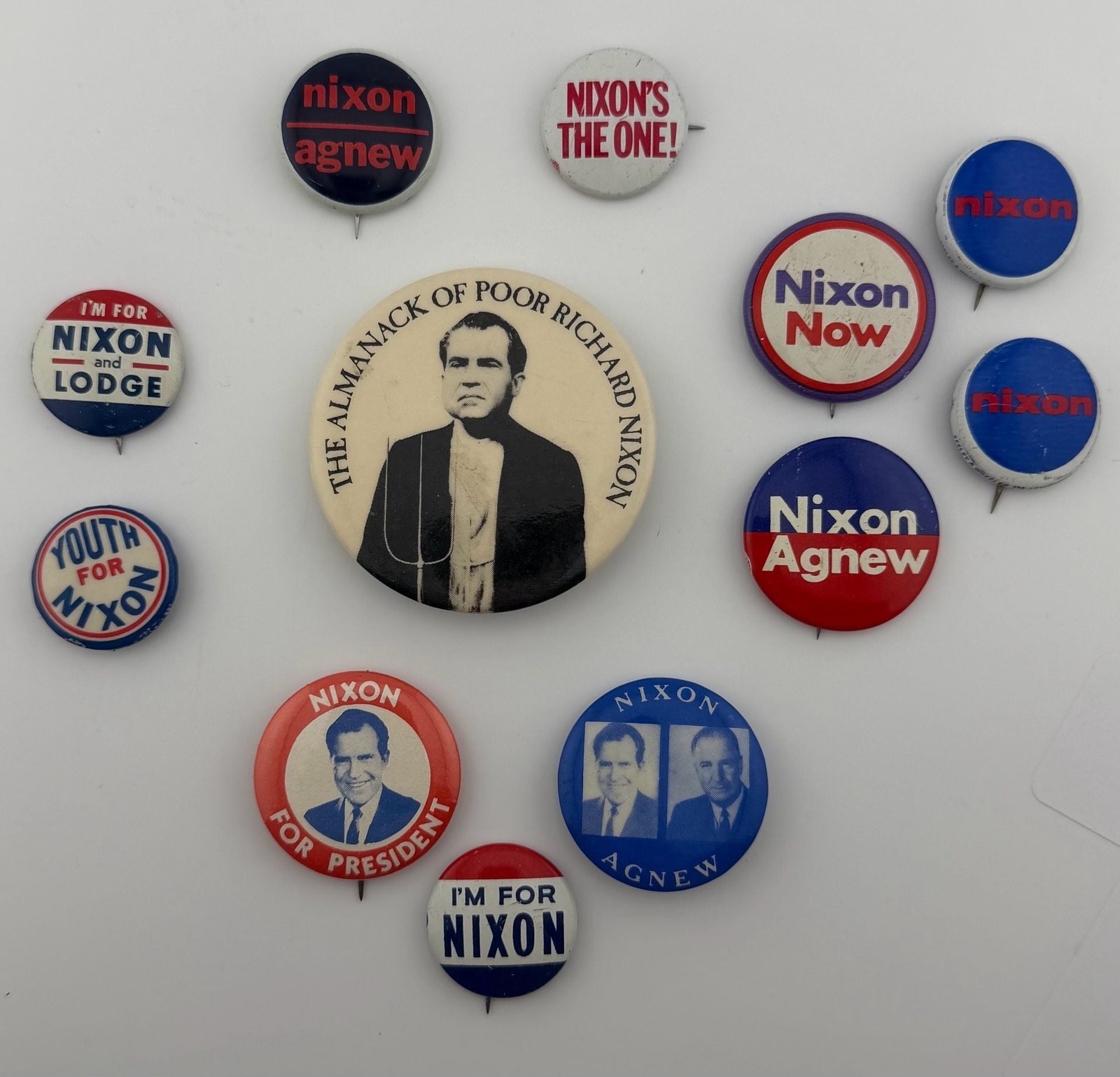 Nixon Campaign Button Lot (12) 1960 1968 1972 Jugates Litho Vintage Pins