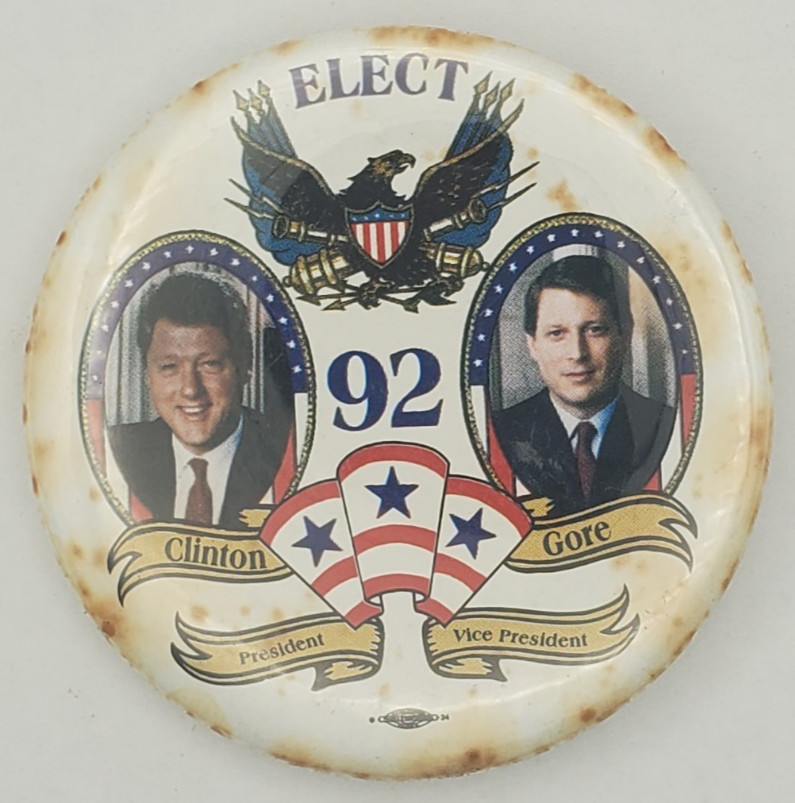 Vintage 1992 President Clinton Gore Jugate Presidential Campaign Pinback Button