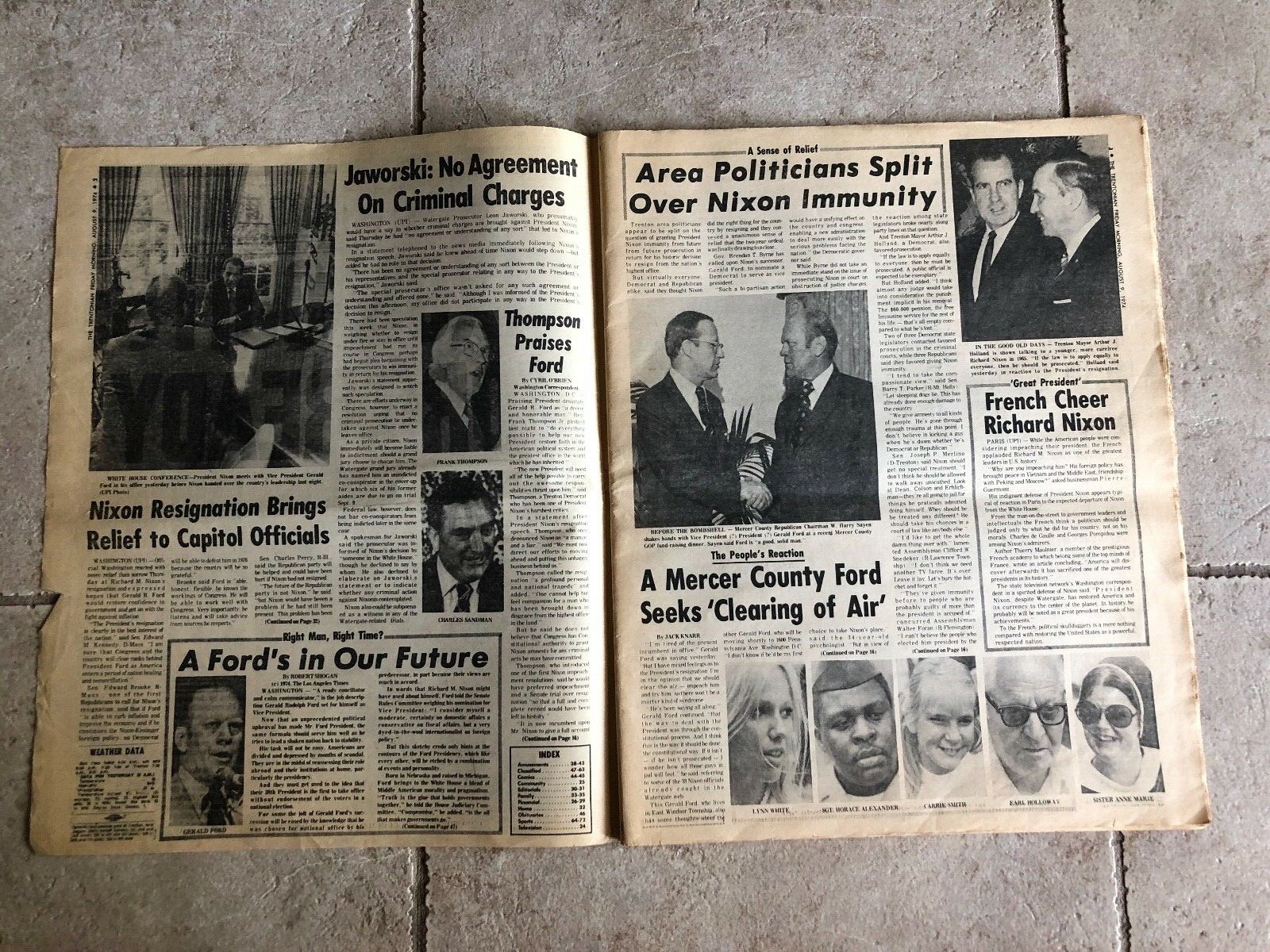 1974 New Jersey’ “Trentonian” Newspaper Richard Nixon Quits Gerald Ford Ready