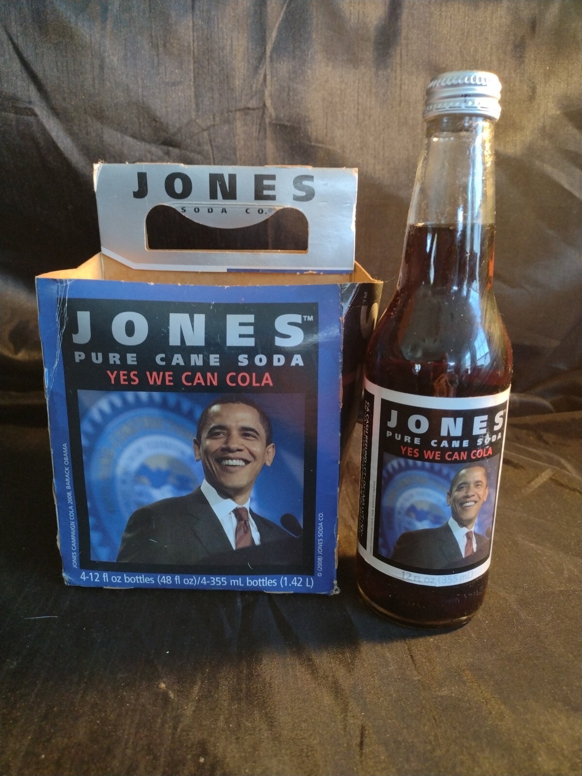 OBAMA “Yes We Can” Cola, Full 12oz Bottle +4Pak Obama/McCain Carrier